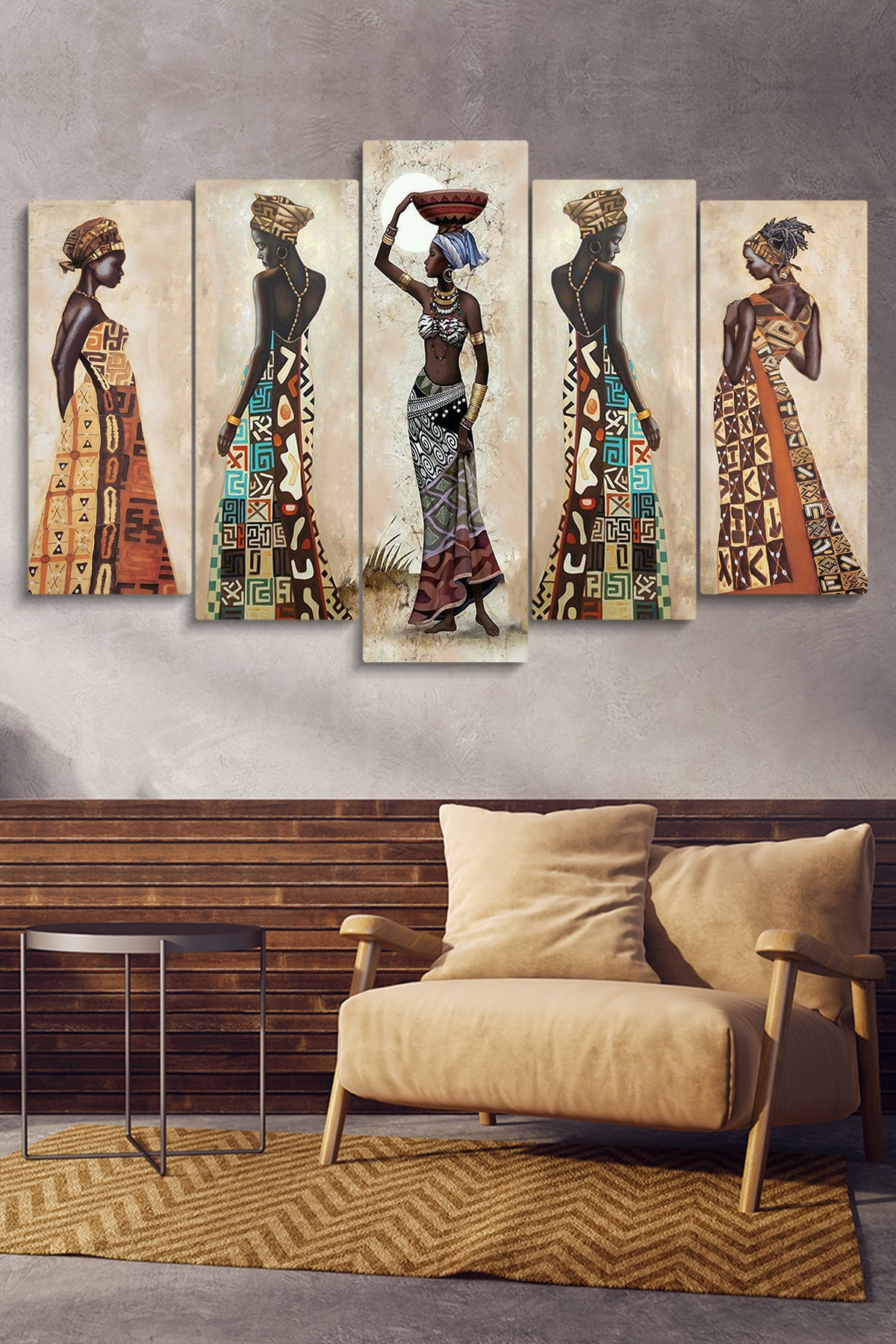 Evimemoda Afrikalı Kadınlar 5 Parçalı Mdf Tablo UX7229
