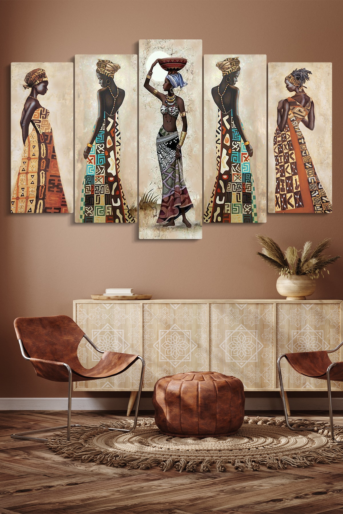 Evimemoda Afrikalı Kadınlar 5 Parçalı Mdf Tablo UX7229