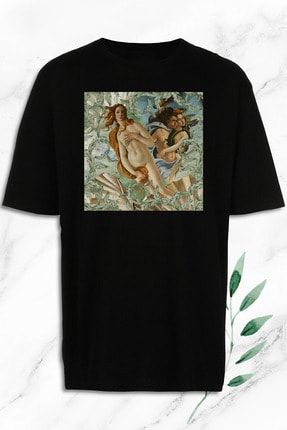 Oversize Mitoloji Güzellik Tanrıçası Venüs Baskılı Siyah Tişört OVR 160