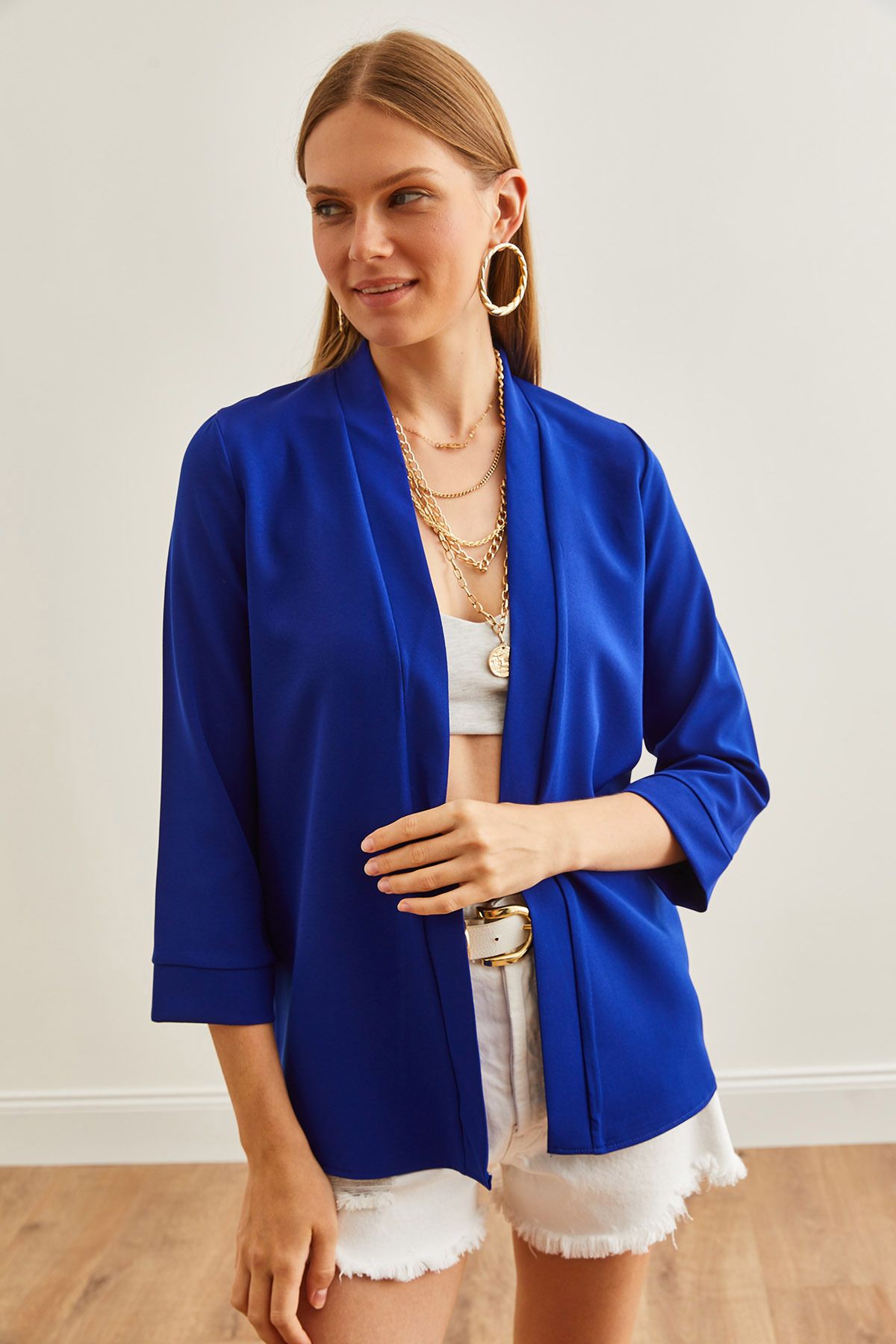 Olalook-Saks Blue Shawl Collar Γυναικείο μπουφάν Atlas - CKT- 19000139 3