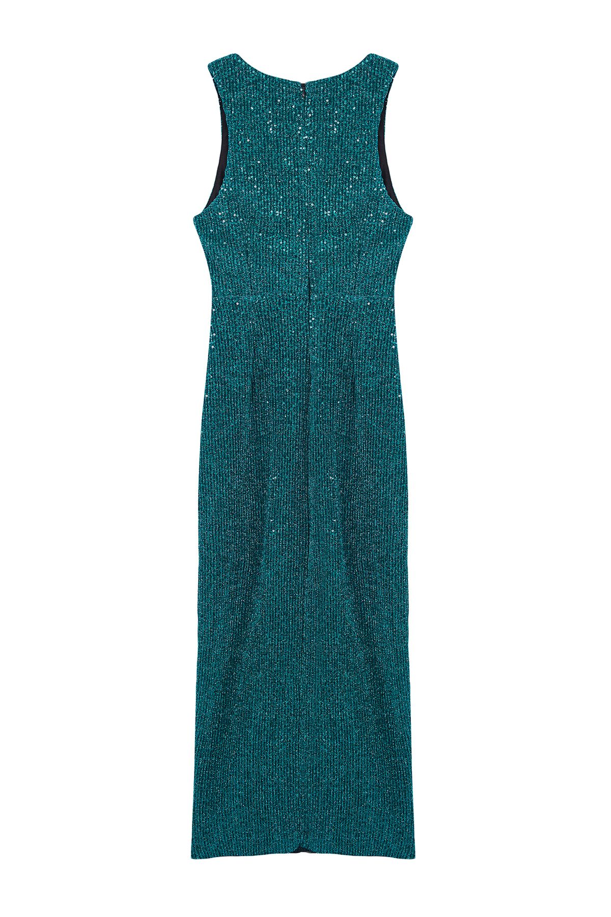 Trendyol Collection-Smaragdgrünes, figurbetontes, gestricktes, glitzerndes, paillettenbesetztes, schickes langes Abendkleid TPRSS24EL00030 7