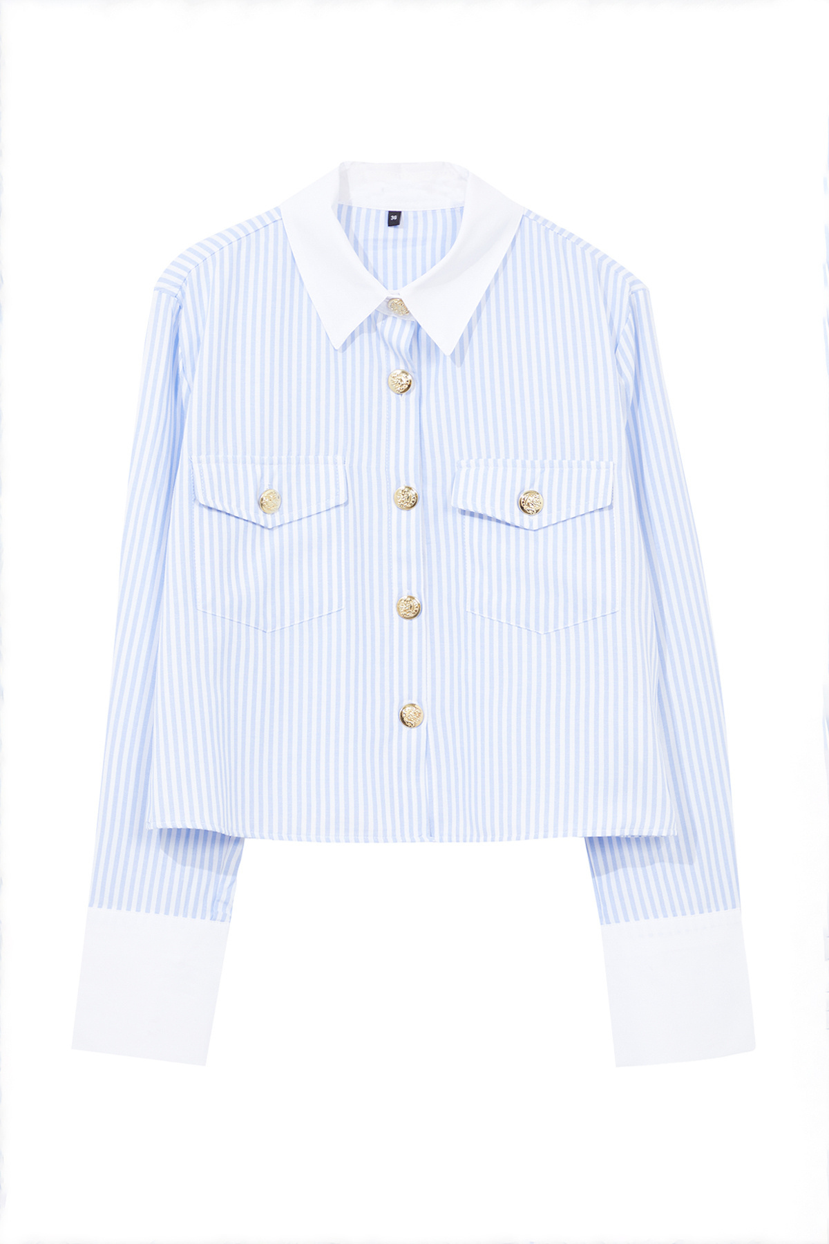 Trendyolmilla  Mavi Metal Düğme Detaylı Yaka ve Kol Detaylı Çizgili Regular Kalıp Dokuma Gömlek TWOAW25GO00023 - Görsel 6