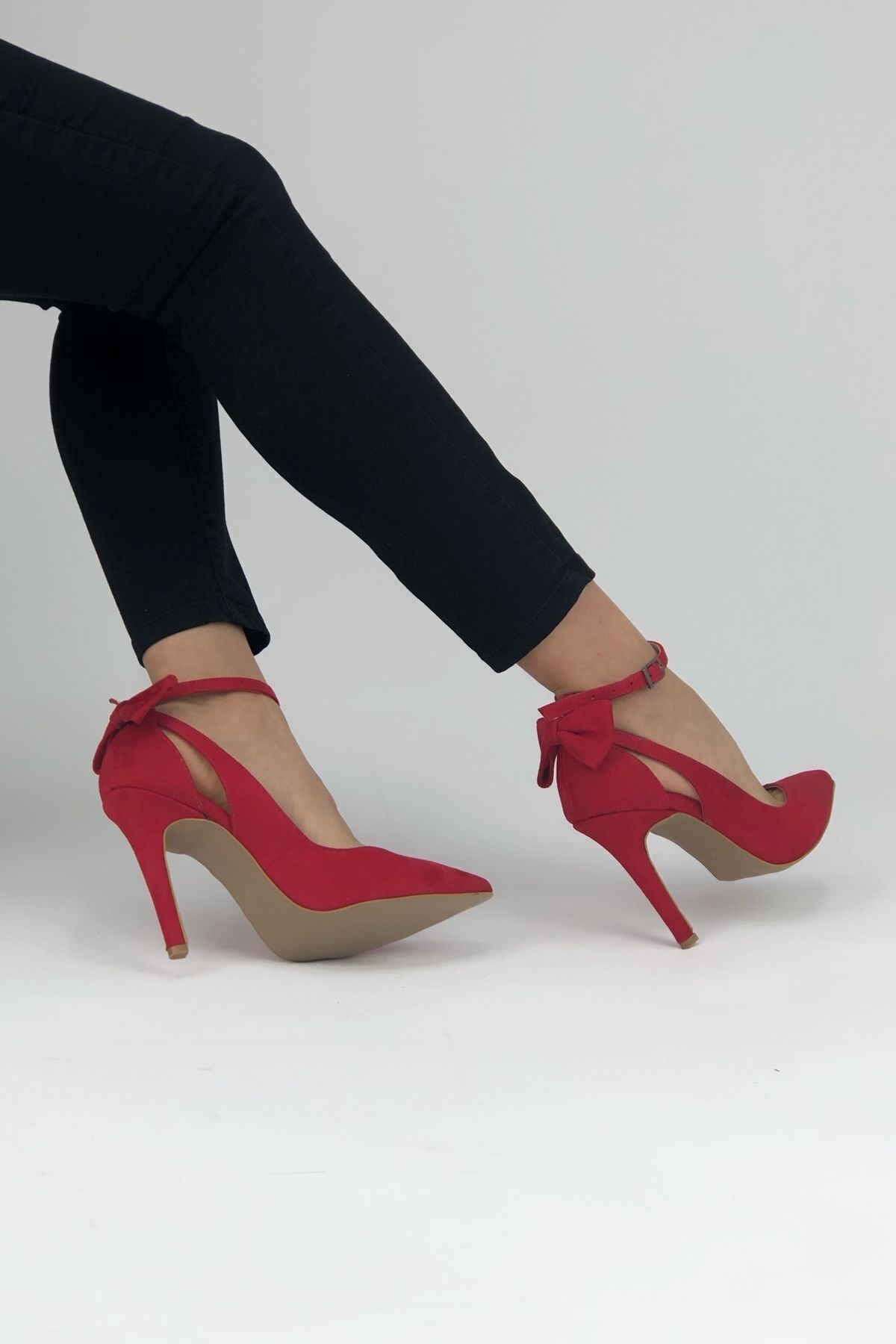 Ayakkabı Ateşi-Papion din piele intoarsa rosie Pantofi cu toc si stiletto pentru femei 2