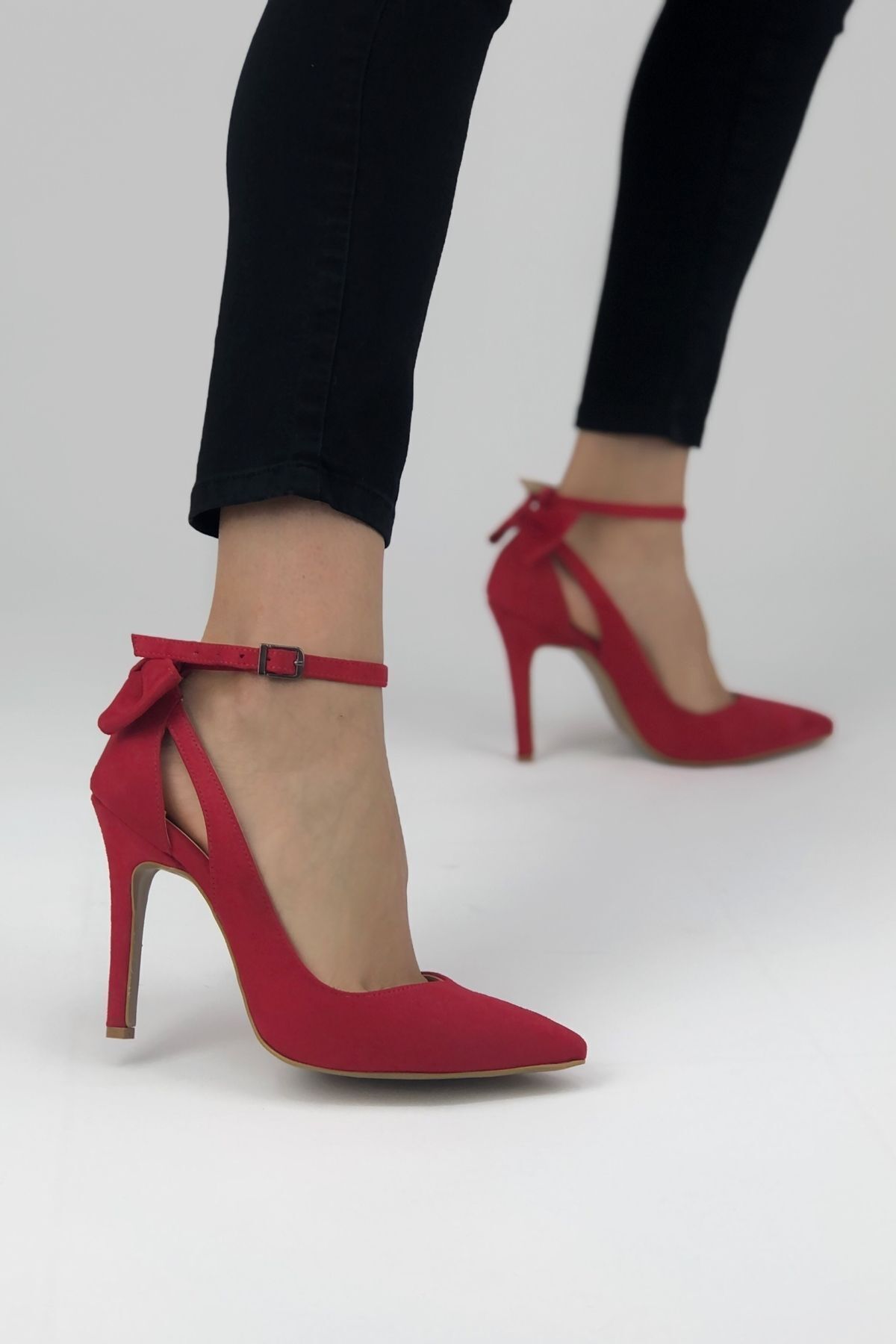 Ayakkabı Ateşi-Papion din piele intoarsa rosie Pantofi cu toc si stiletto pentru femei 4
