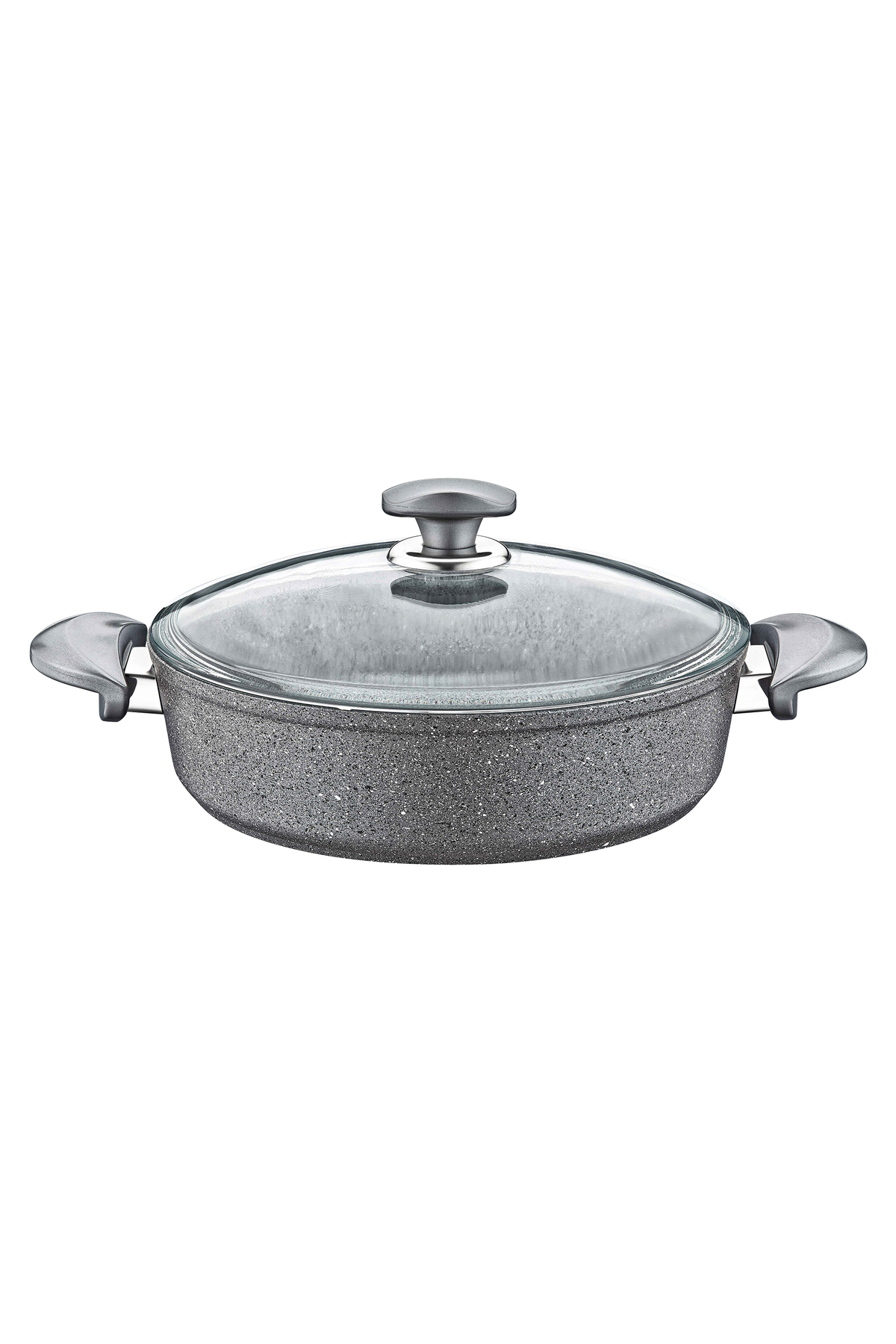 3310 - 2 Pieces Bio Granite, Durable Glass Lid, 22x7 Cm - 2.3 Liter Pot Grey Body, Grey Detail
