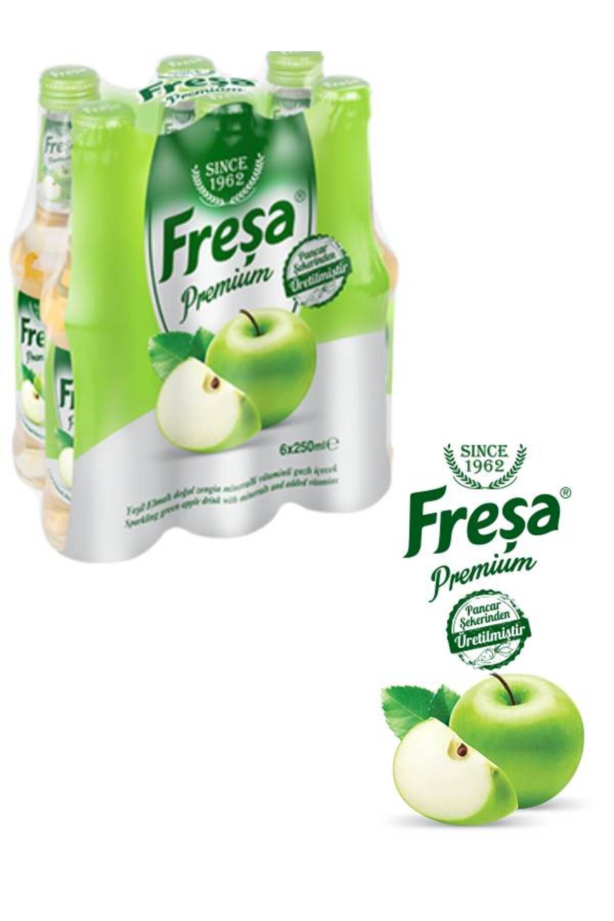 FREŞA Freşa Premium Yeşil Elmalı Vitaminli Doğal Zengin Mineralli Gazlı İçecek 250ml * 6 Adet