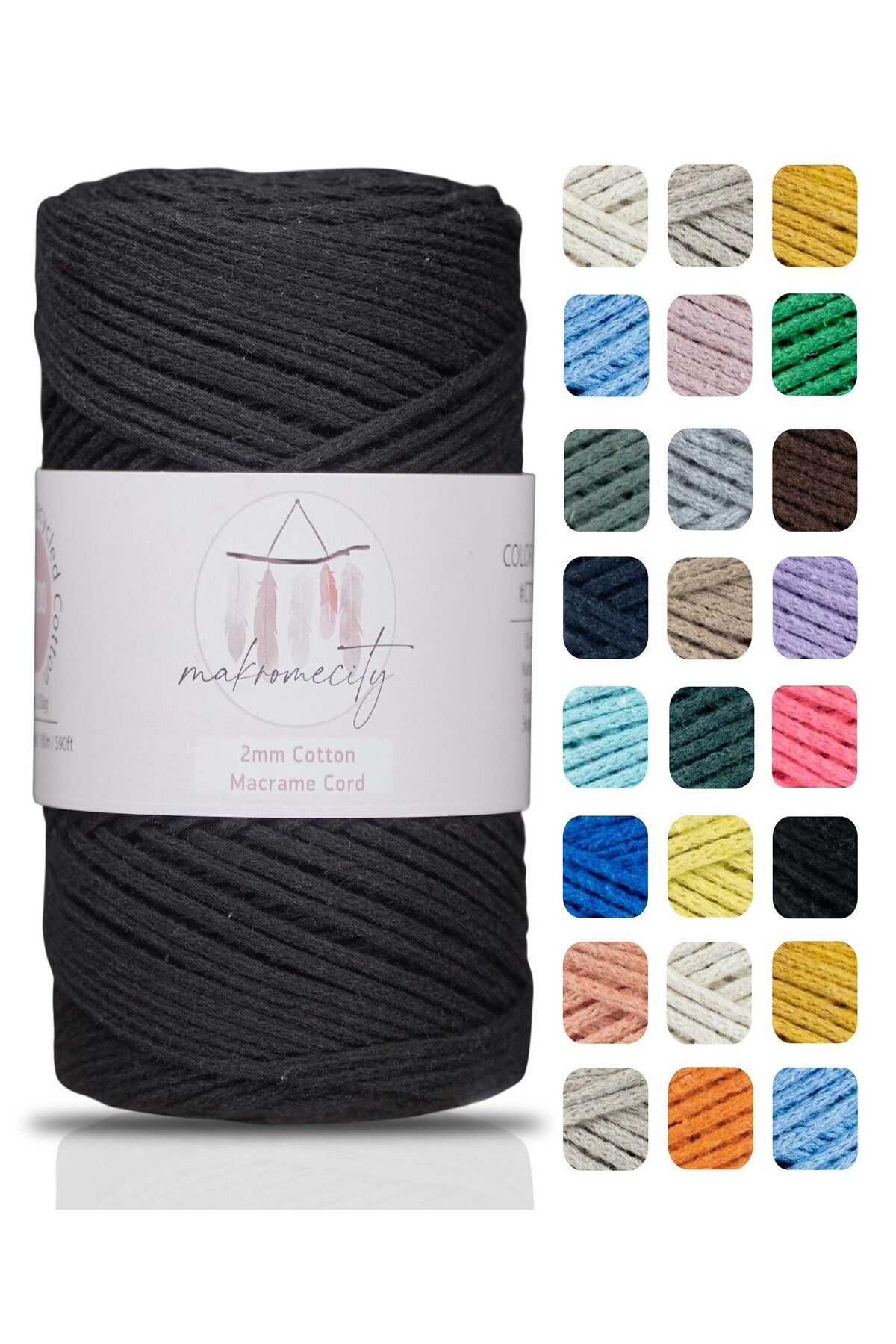 Premium Cotton Macrame Lanyard Black 200g 150 Meters 2mm Cotton Chain Macrame Bag Lanyard Underplate Lanyard