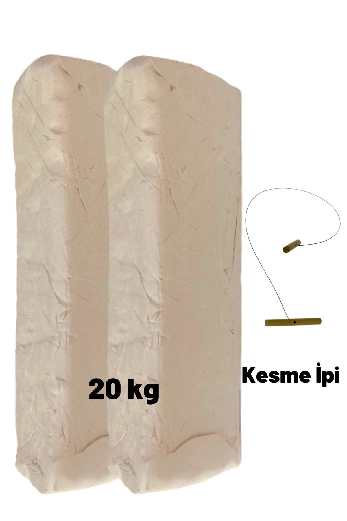 Beyaz Seramik Hamuru, Doğal Kil Çamuru, Oyun Hamuru, 20 Kg, Çamur Kesme Teli-ipi