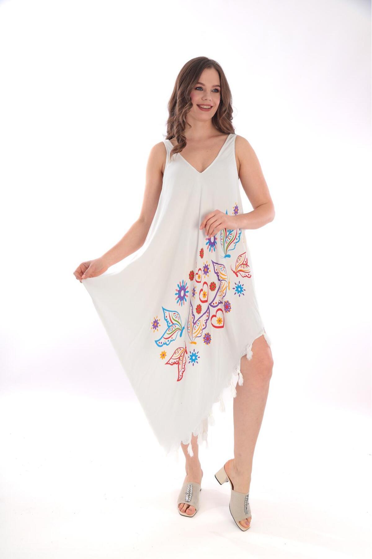 Cotton Peshtemal Printed Beach Dress with V-Neck Strap