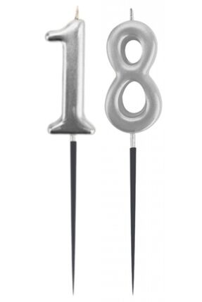 Partijet 18.yaş Rakam Gümüş Çubuk Mum 14 Cm