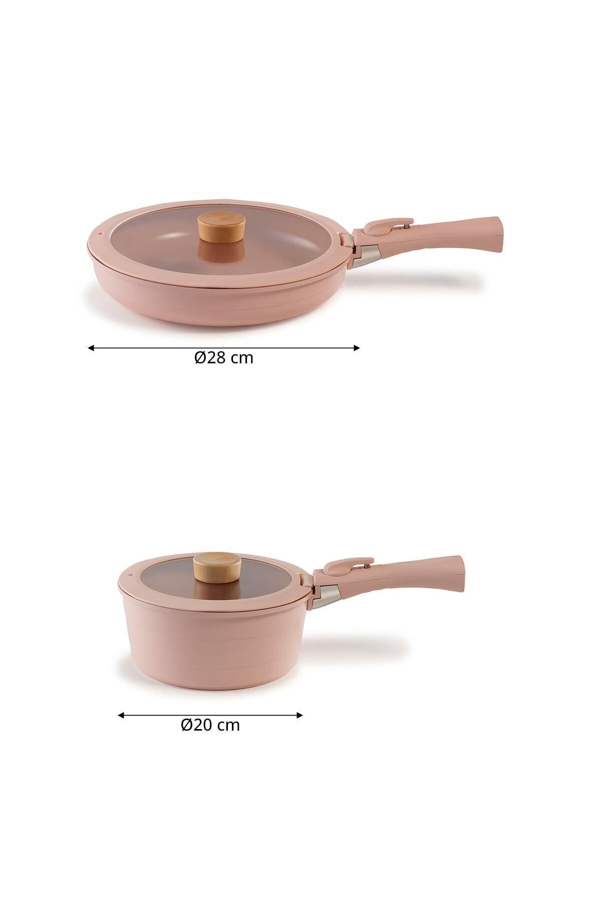 NEOFLAM-Midas Pink ( 9 6 ) 15 Piece Interlocking Pots and Pans Set with Detachable Handle 4