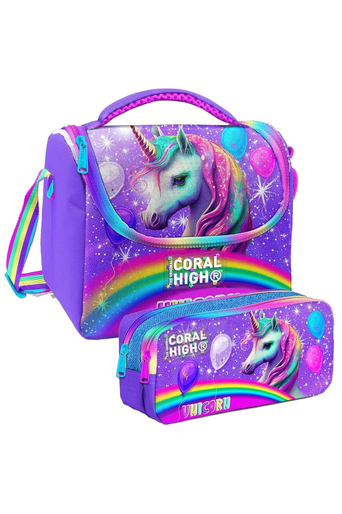Coral High Purple Glitter Unicorn Patterned Girl's Thermal