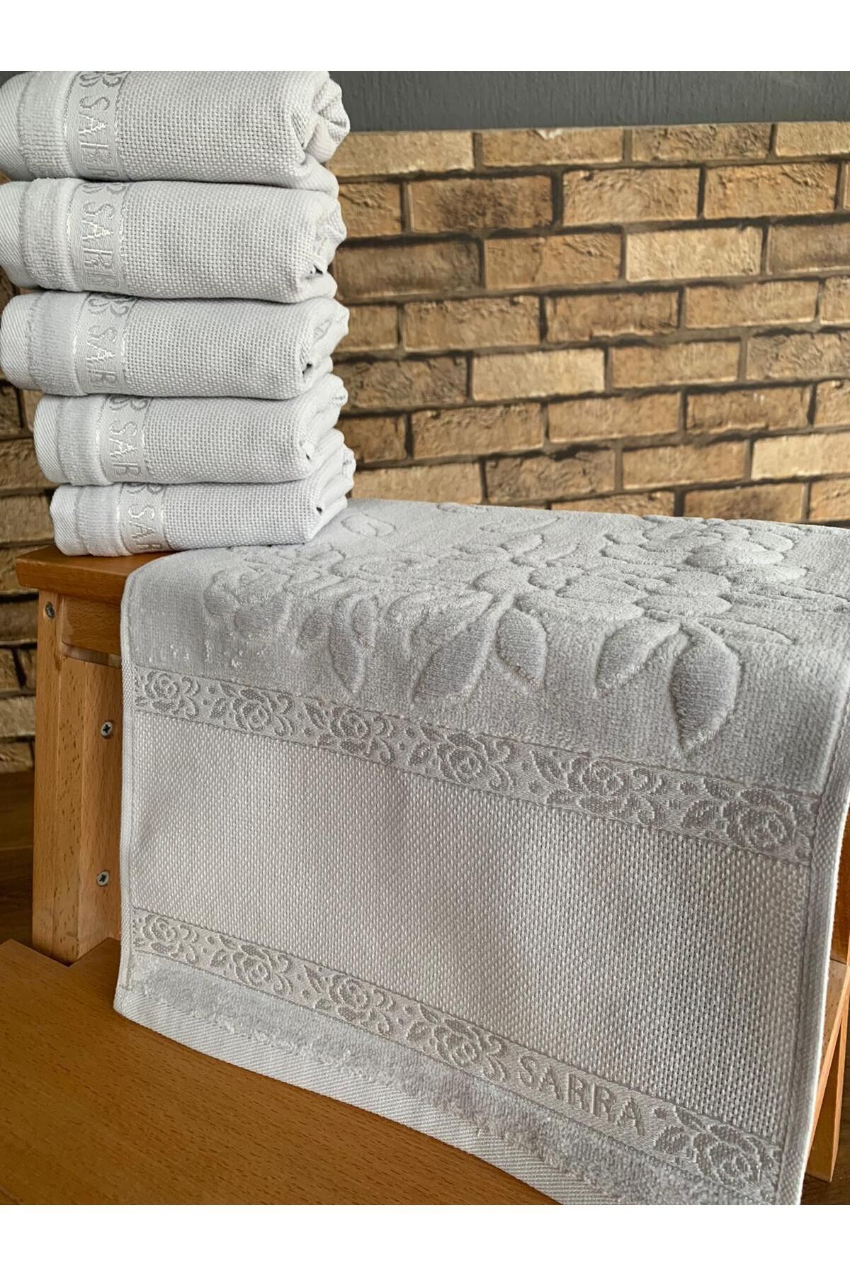 sarra 30x50cm SARRA 6-PIECE STITCHED ETAMIN TOWEL - GRAY