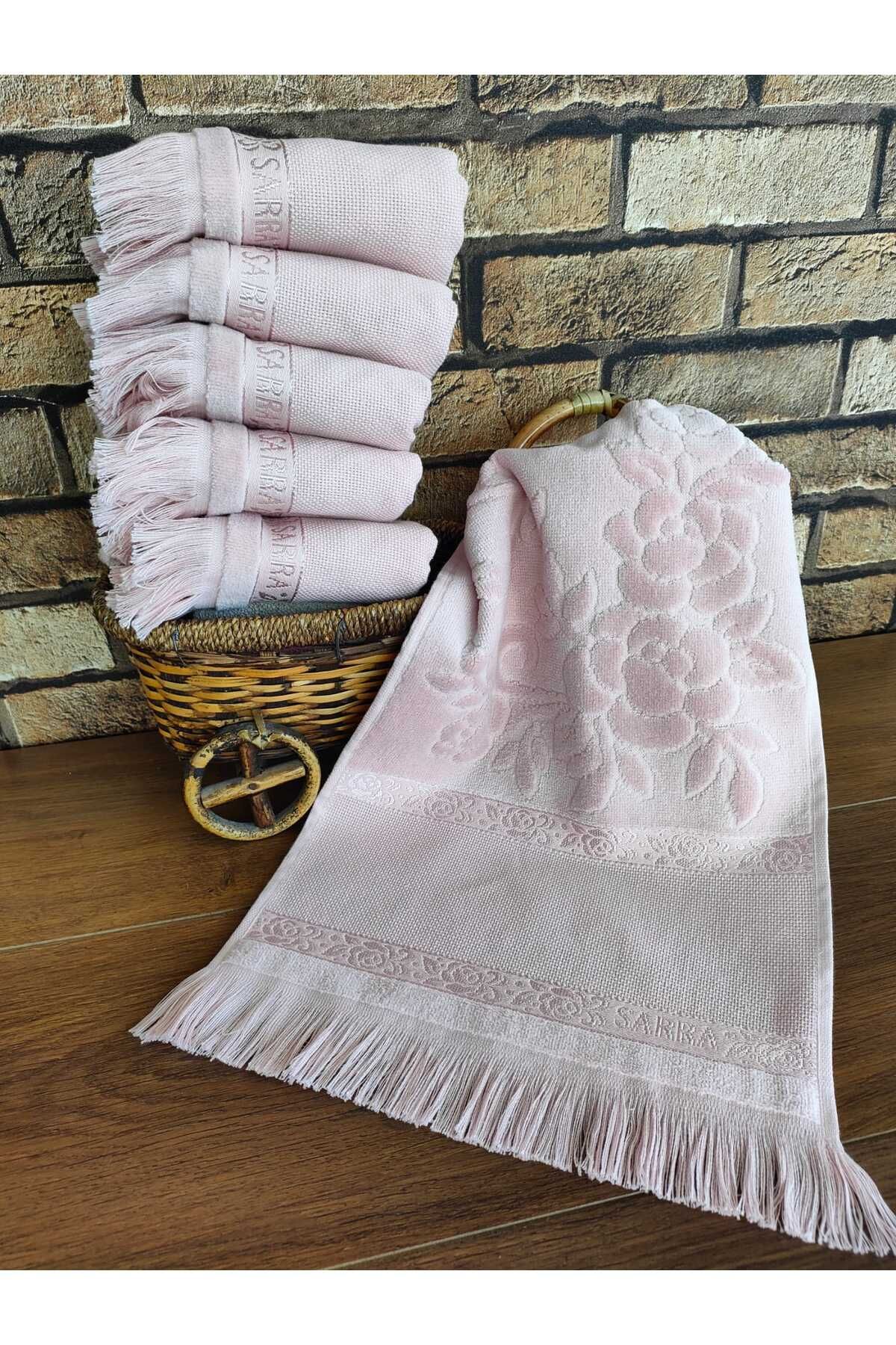 30x50cm SARRA 6-piece FRINGED ETAMIN TOWEL - POWDER