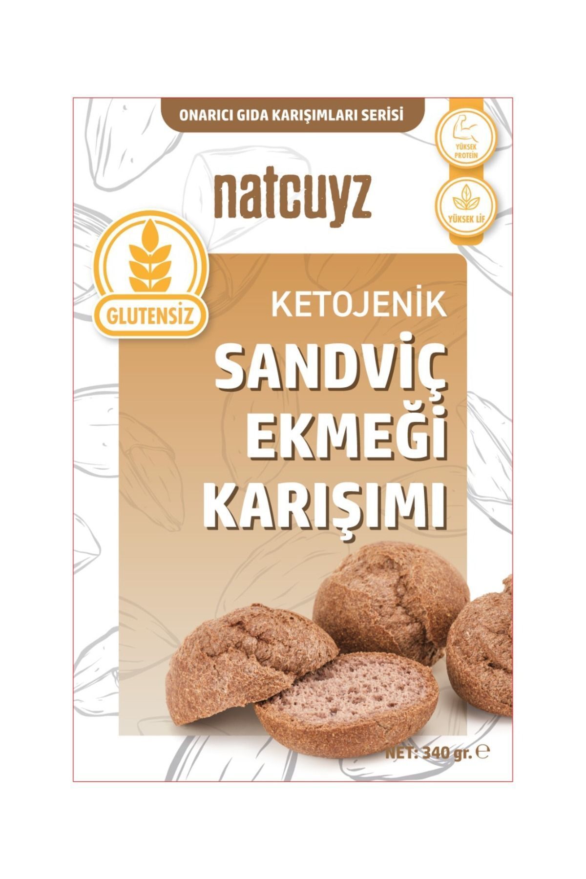 NATCUYZ Ketojenik Glutensiz Sandviç Ekmeği Karışımı 340gr