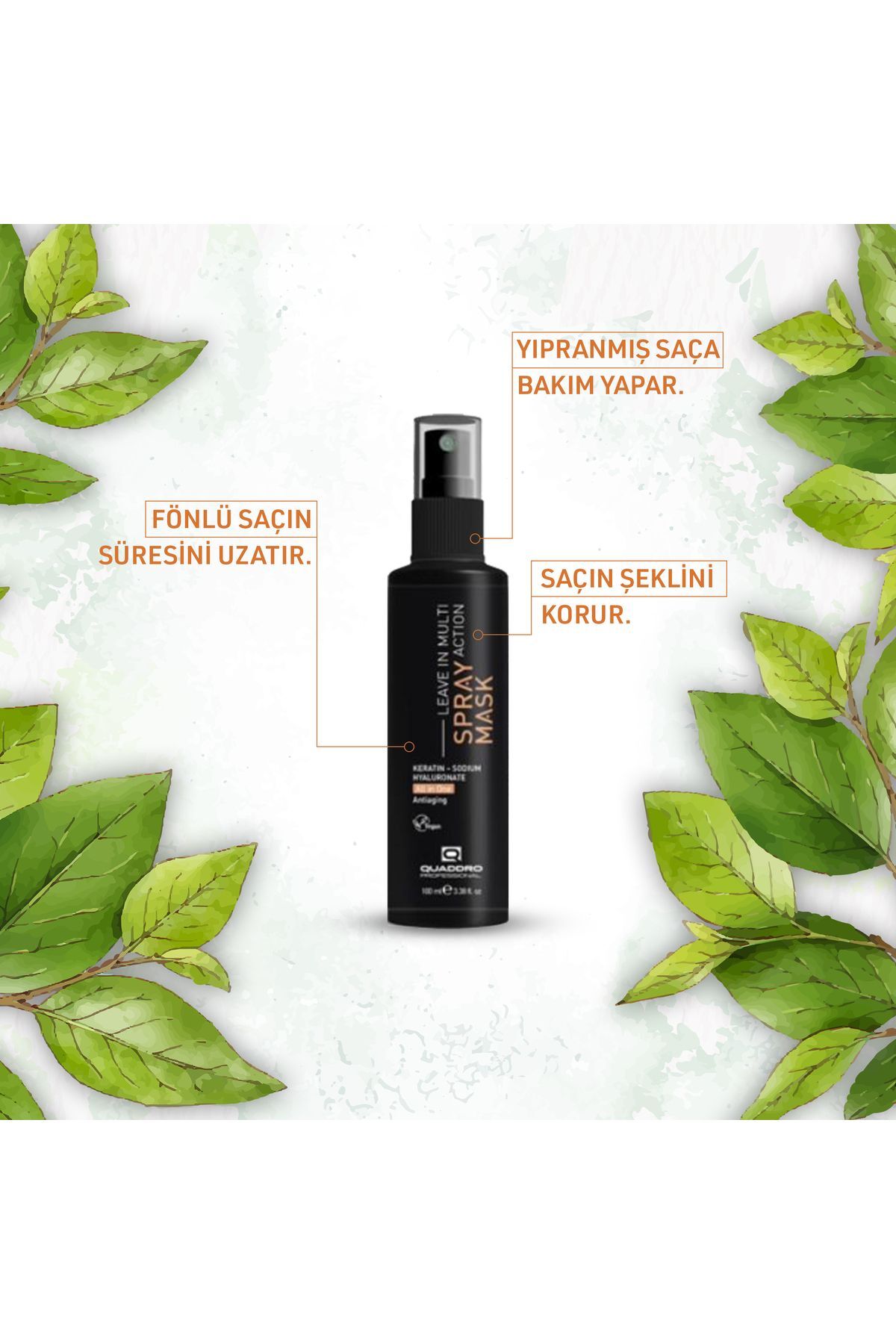 QUADDRO KERATİN LEAVE-IN CONDITIONER ONARICI VE BESLEYICI DURULANMAYAN BAKIM SPREYİ 100 ML — 8682416310984