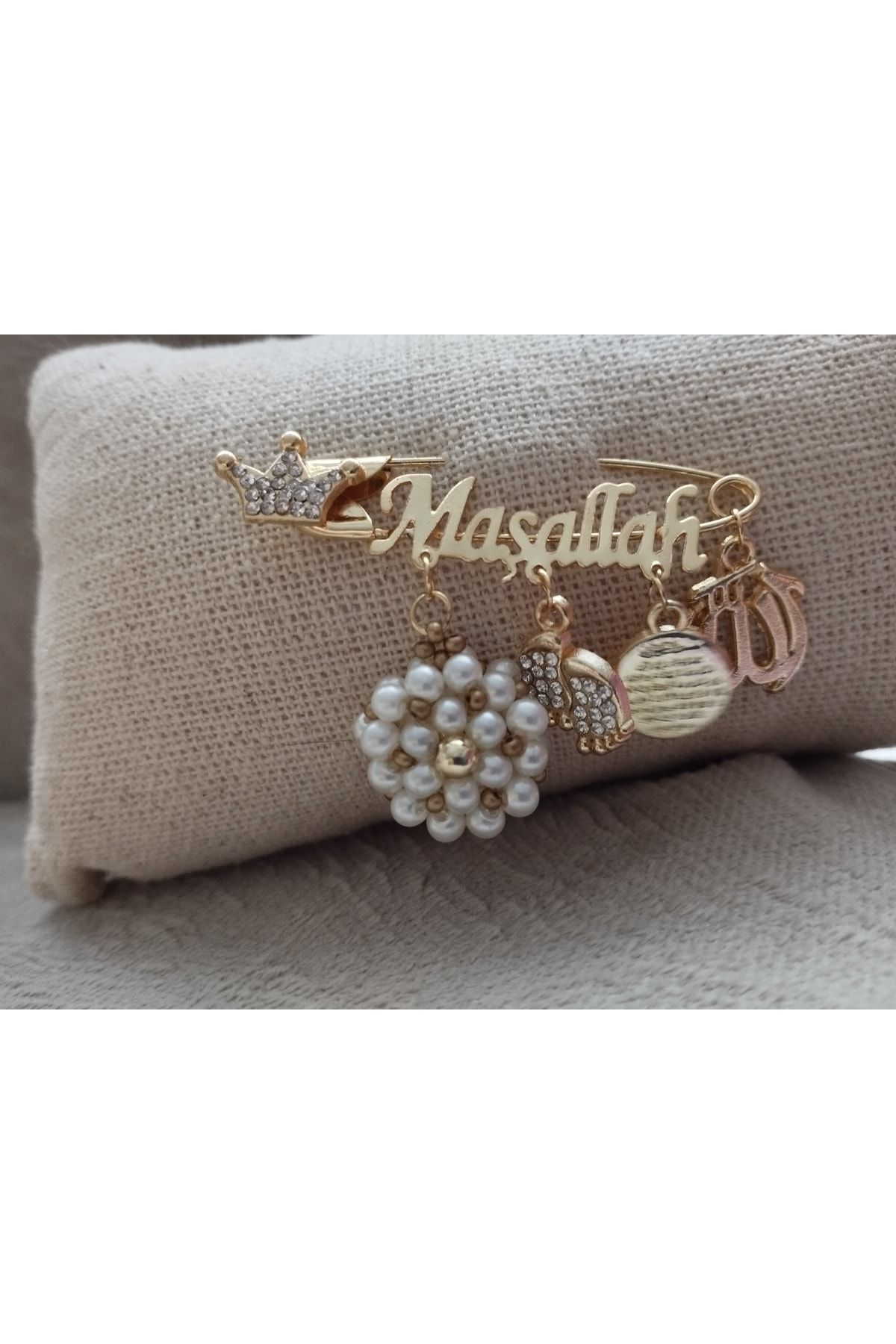 Galibarda Inci Cevşenli Beyaz Maşallah Bebek Yaka Iğnesi