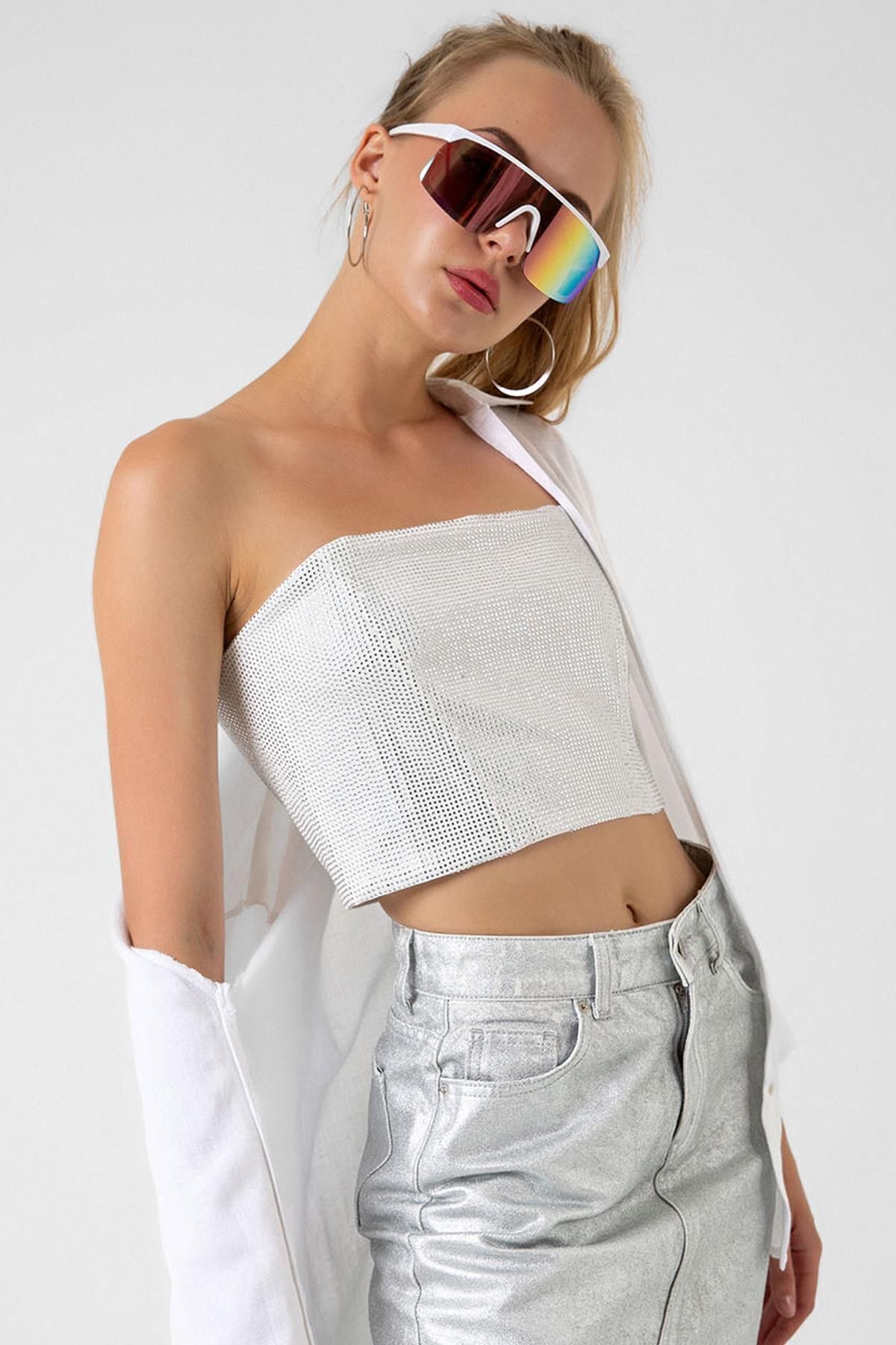 Domoda-Grauer Damen-Jeansrock mit Schlitz und Cutaway-Ende und 5 Taschen 3