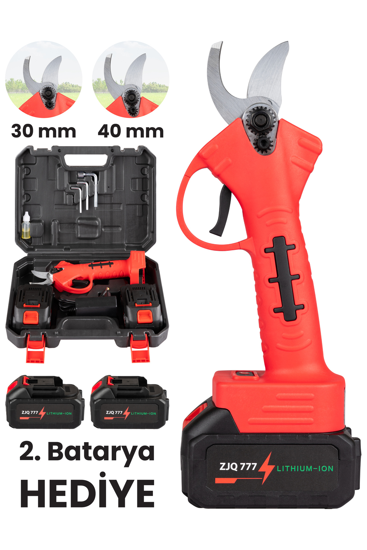 hypermax Çift Akülü Çelik Şanzuman Göstergeli Şarjlı Dal Ağaç Kesme Bağ Budama Makası 40 Mm