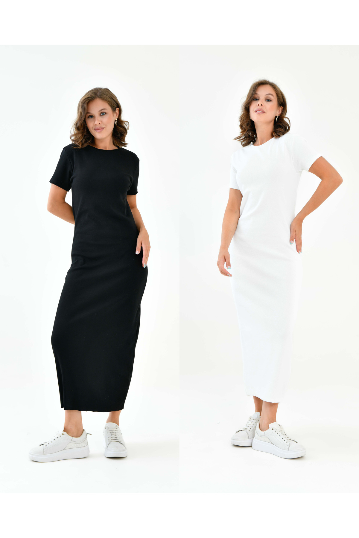 mirach  Siyah Ve Beyaz 2’li Paket Terletmeyen Fitilli Kısa Kollu Sıfır Yaka Içlik - Elbise Astarı - Görsel 4