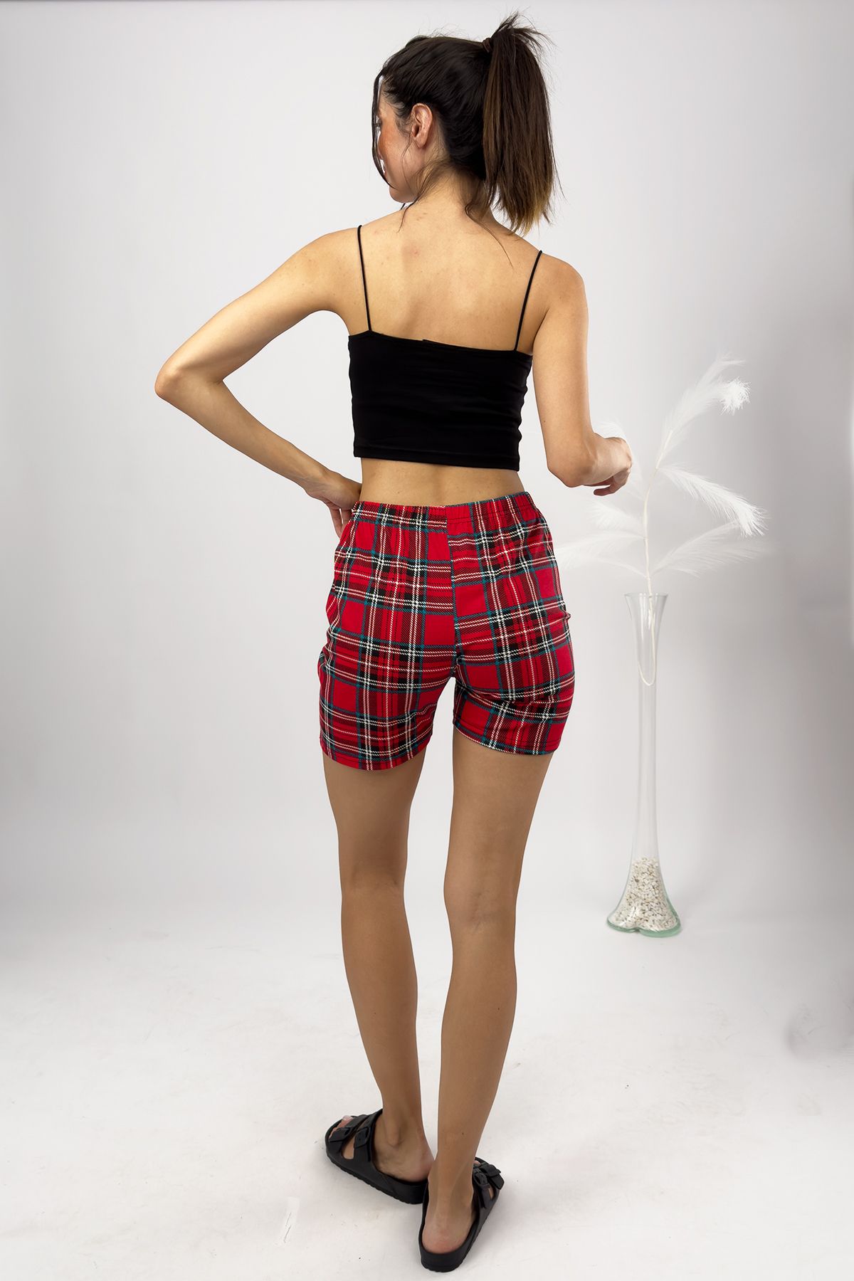 Betimoda-100% bumbac Pantaloni scurți Four Seasons pentru femei cu talie înaltă, roșu verde 8