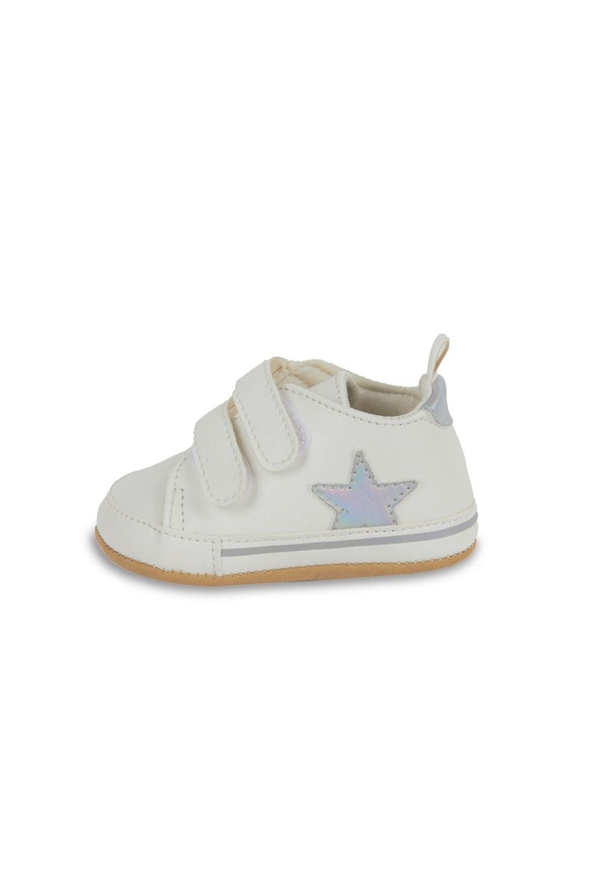 First Step Gümüş Yıldızlı Beyaz Kız Bebek Cırt Cırtlı Patik Ilk Adım Ayakkabısı-g-2352 fotoğrafı 4 (önizleme)