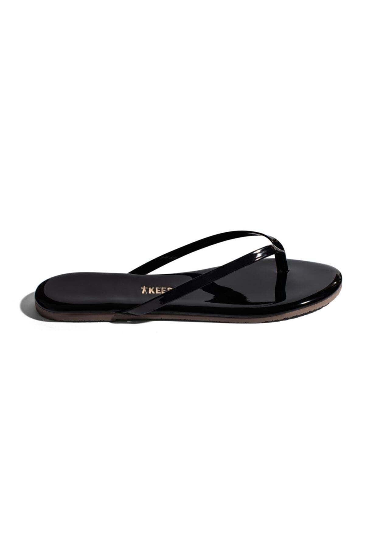 Tkees-Women's Black Patent Leather Stylish Daily Flip Flops 2