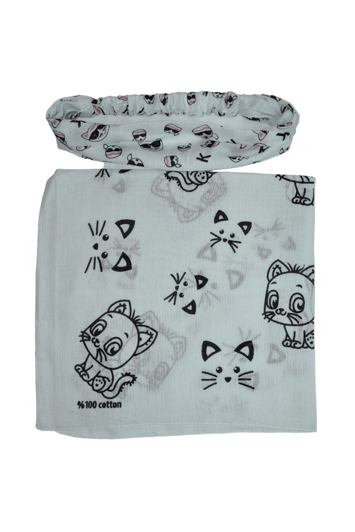 YELPAZE DÜNYASI-Cat Patterned Square and Elastic Parachute Bandana Set of 2 4