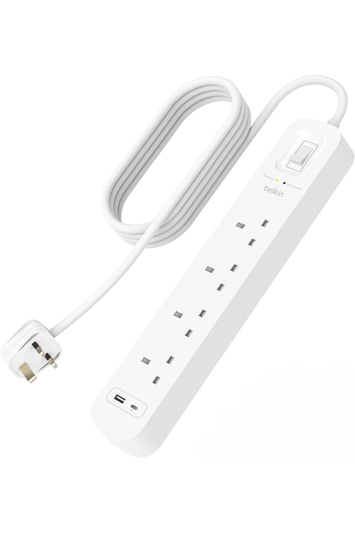 Belkin-4-Outlet Surge Protector,Wall-Mountable,2M Cord, USB-C/USB-A Ports, 525 Joules Protection,Fast Charg 1
