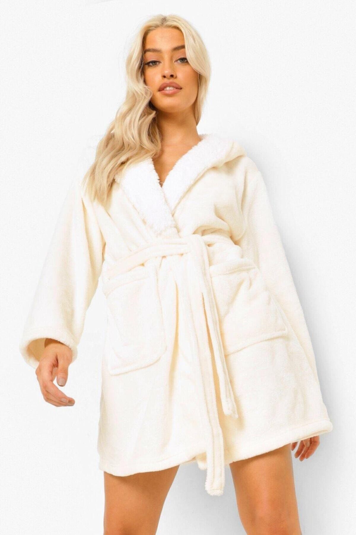 CAQQA-Super Soft Cream Hooded Fleece Dressing Gown 3