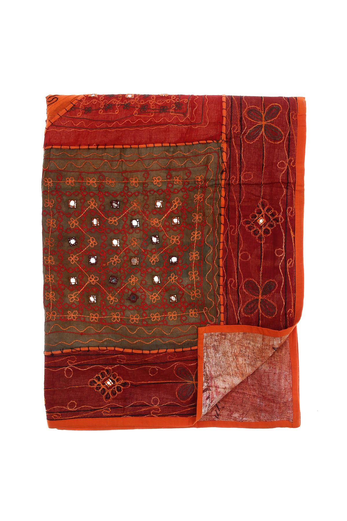 TUNCAY TEKSTİL-Patchwork Indian - Handwork Bed Frame with Mirror and Forty Patches 4