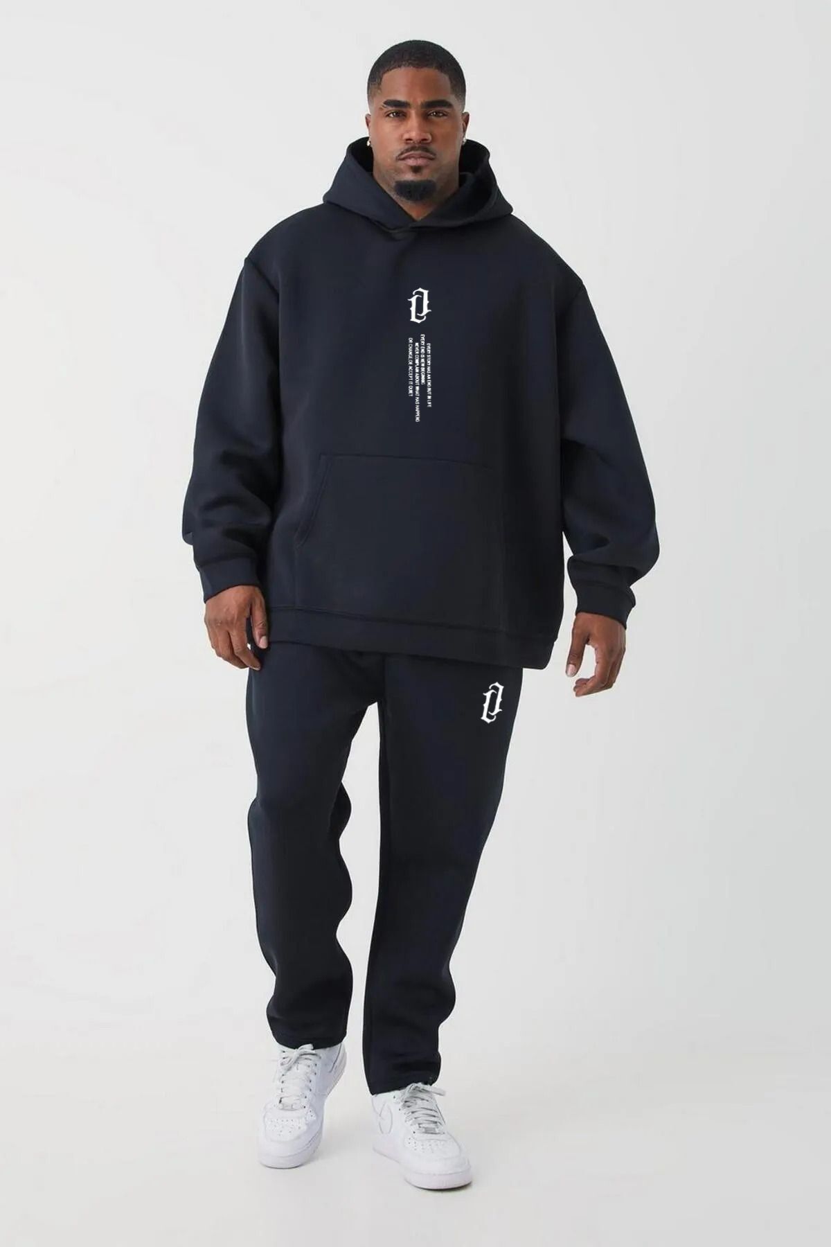 AY MONTANA Hanorac Cu Glugă Supradimensionat Unisex, Cu Piept Negru, Cu Imprimeu Vertical Masculin - 6XL