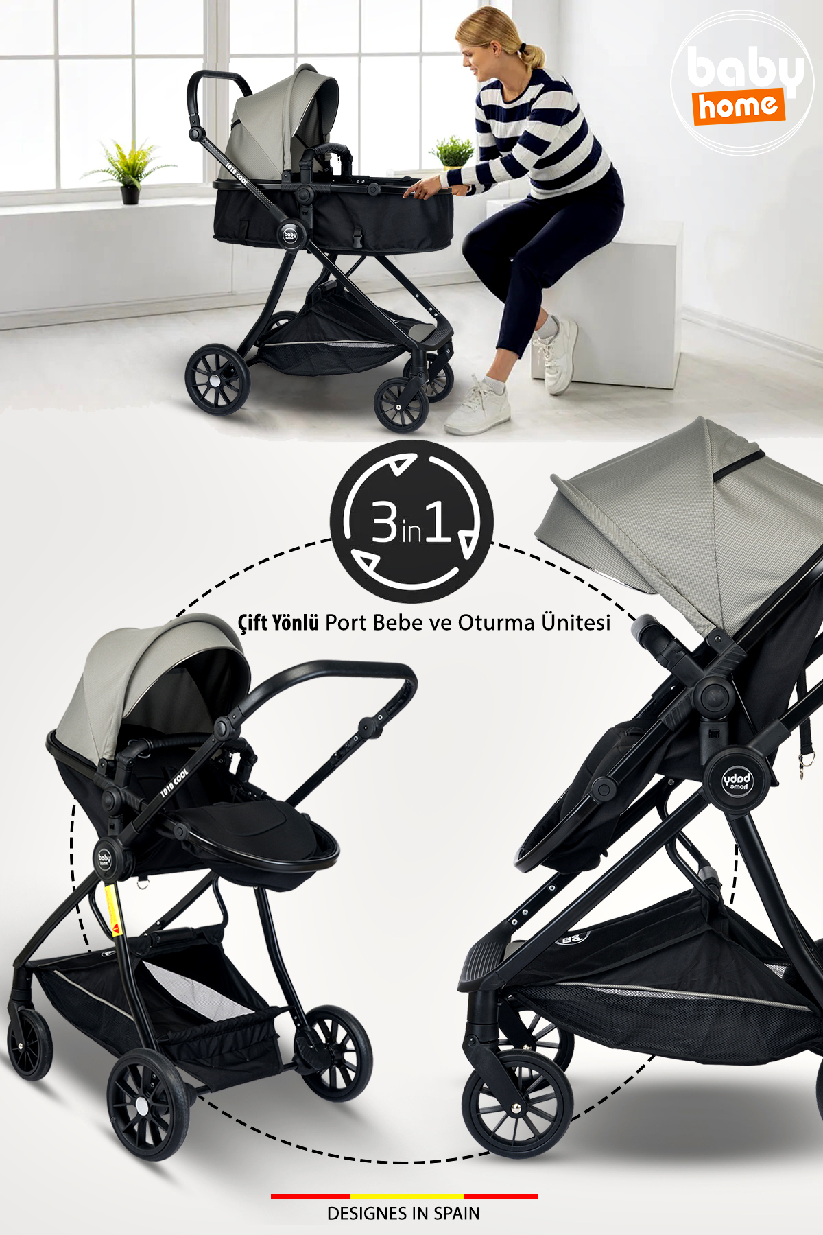 Baby Home Ekonomi Paket 10 In 1 1010 Travel Sistem Bebek Arabası 560 Oyun Parkı Yatak Beşik Ve Mama Sandalyesi fotoğrafı 2 (önizleme)