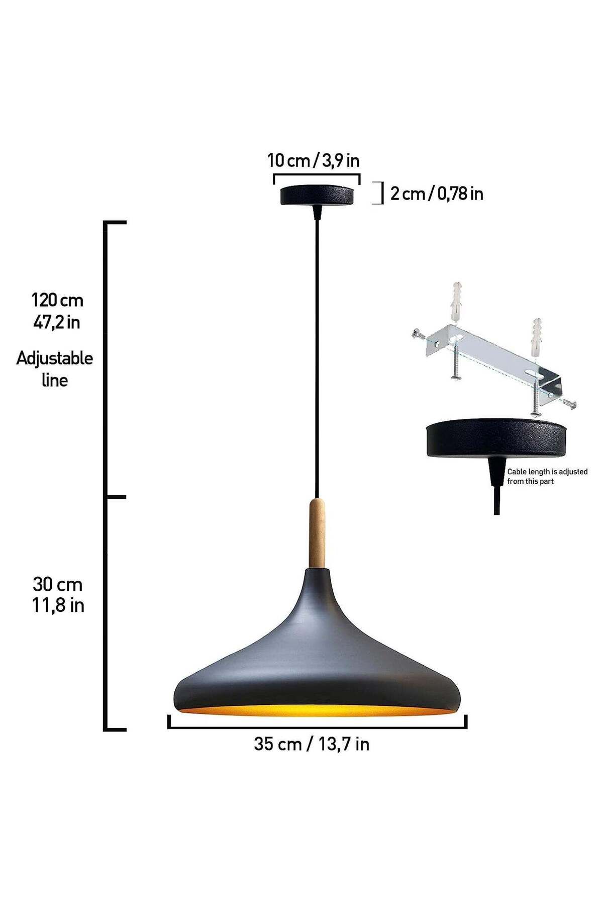 Bamyum-Champion Pendelleuchte, aus Holz und Metall 35 cm, Schwarz Lampe 4