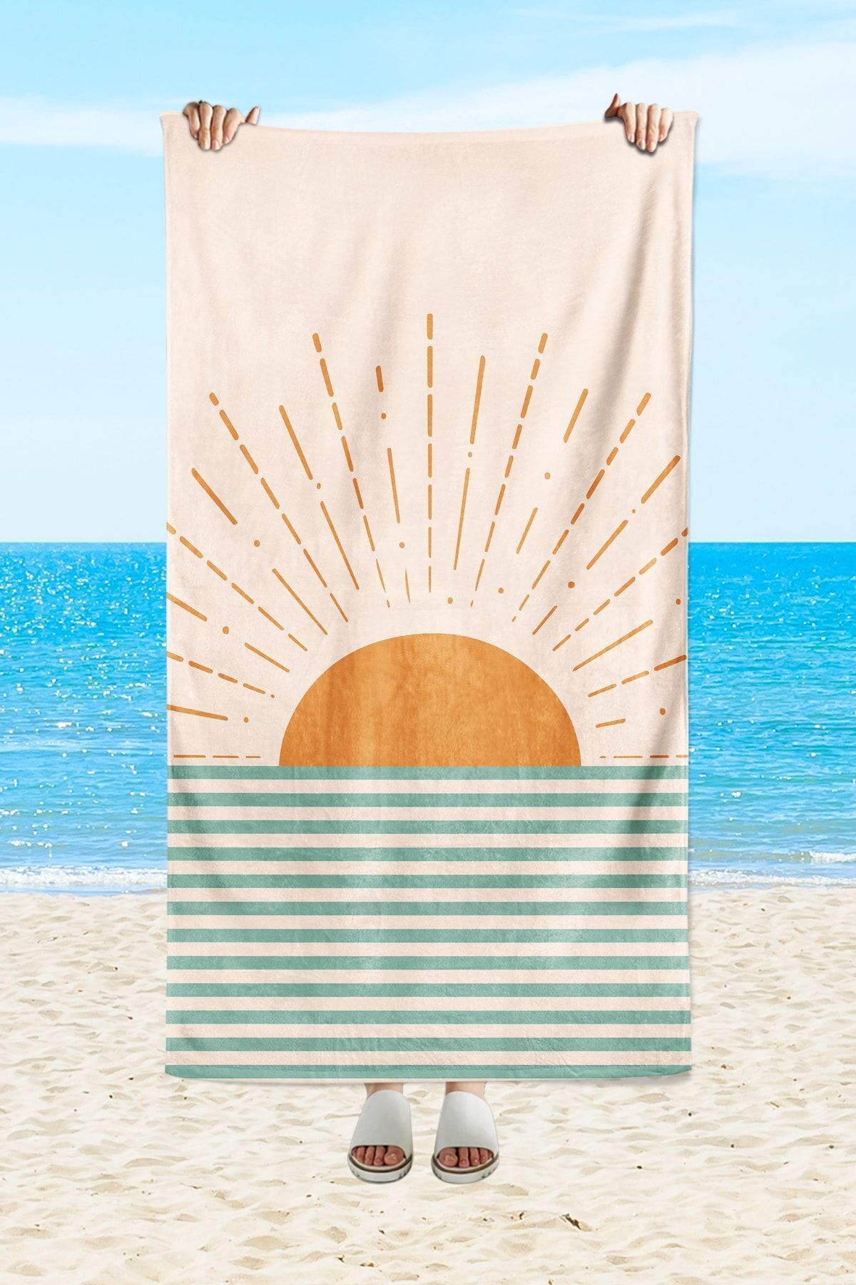 milroma Güneş Desenli Deniz Ve Plaj Havlusu Yeşil