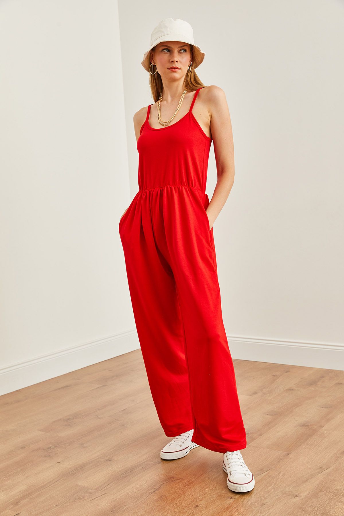 Olalook-Roter weicher Jumpsuit mit Trägern - Elastische Taille TLM- 19000155 4