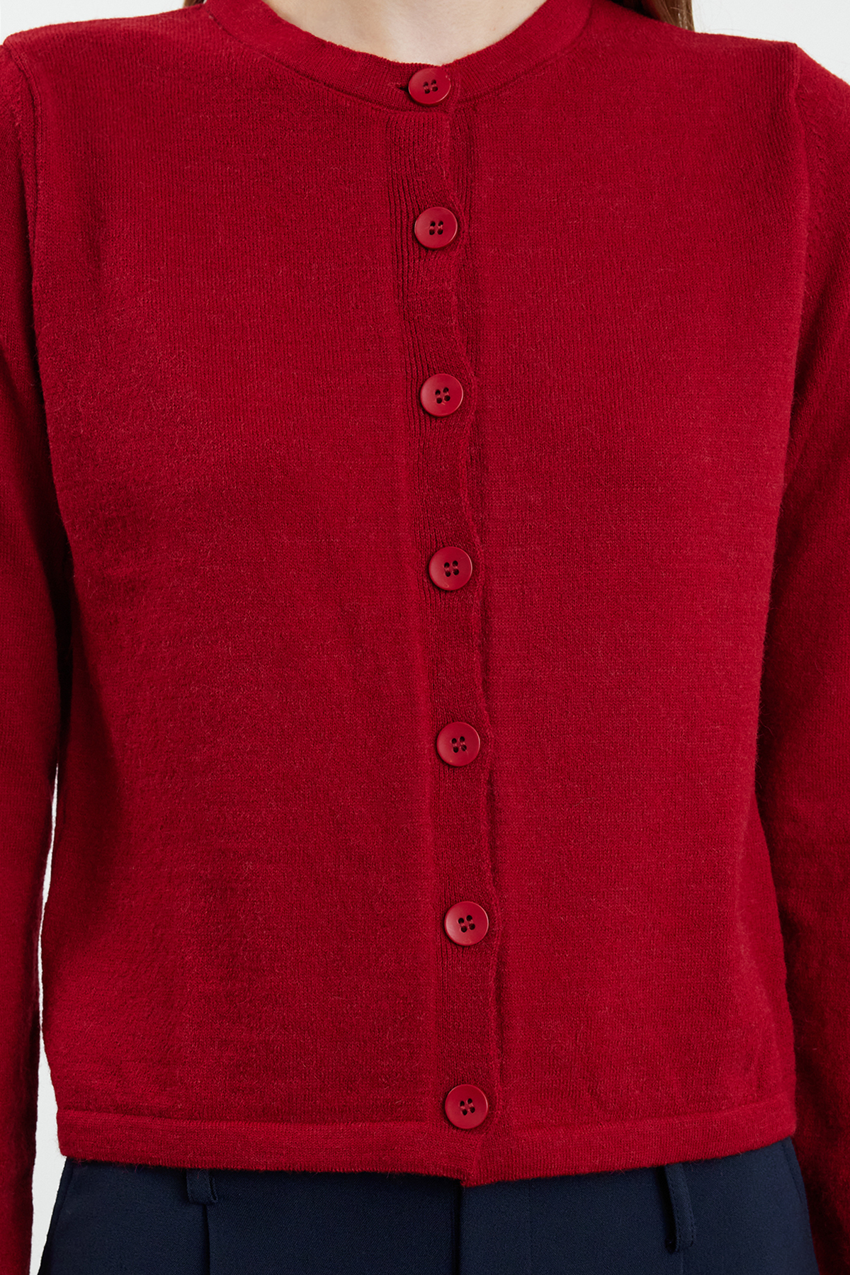 Trendyolmilla  Bordo Yünlü Ceket Görünümlü Triko Hırka TWOAW25HI00049 - Görsel 3