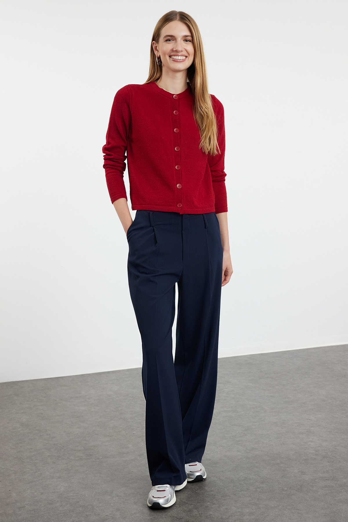 Trendyolmilla  Bordo Yünlü Ceket Görünümlü Triko Hırka TWOAW25HI00049 - Görsel 2