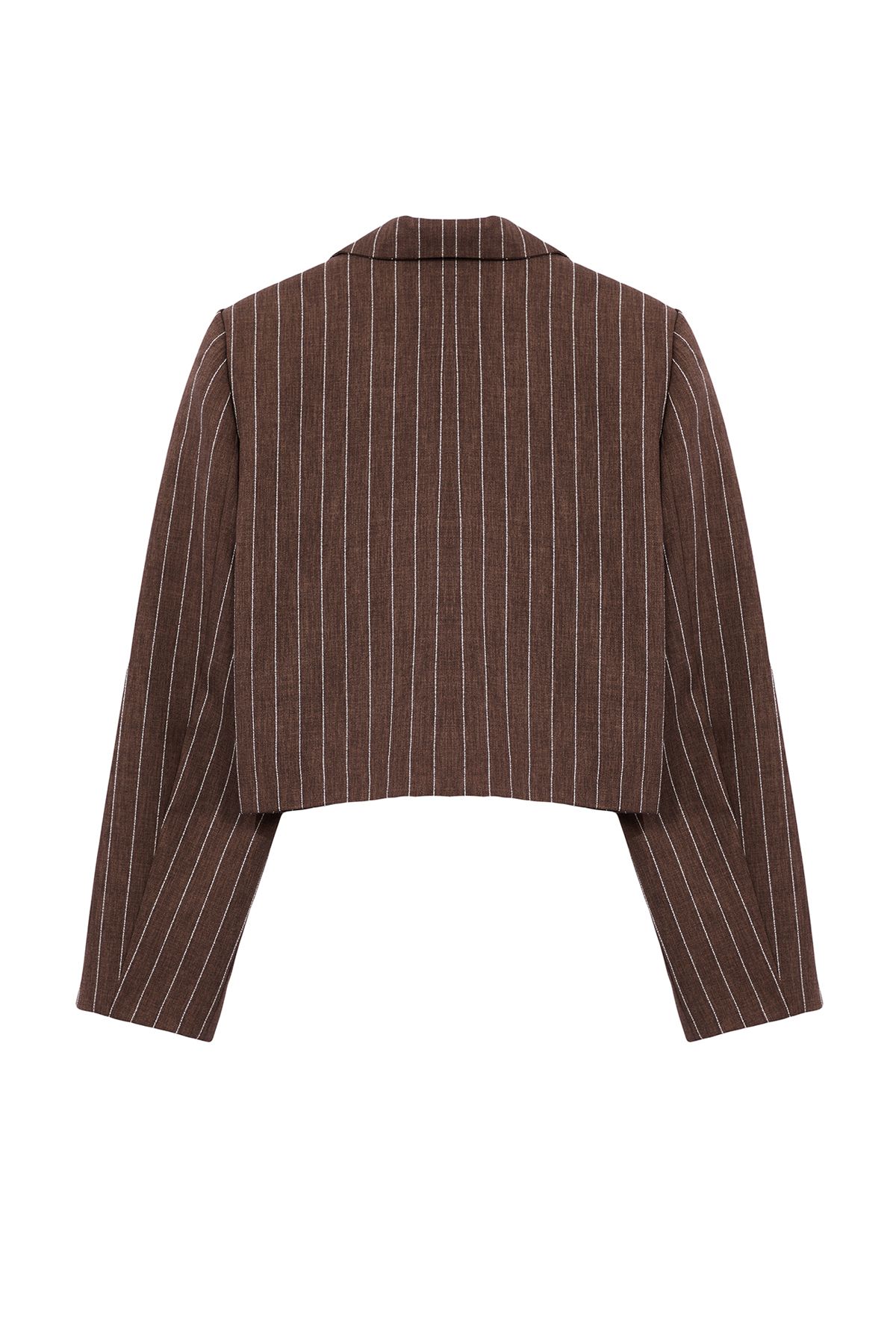 Trendyol Collection-Barna csíkos Regular Crop blézerkabát - TWOSS23BC00029 7