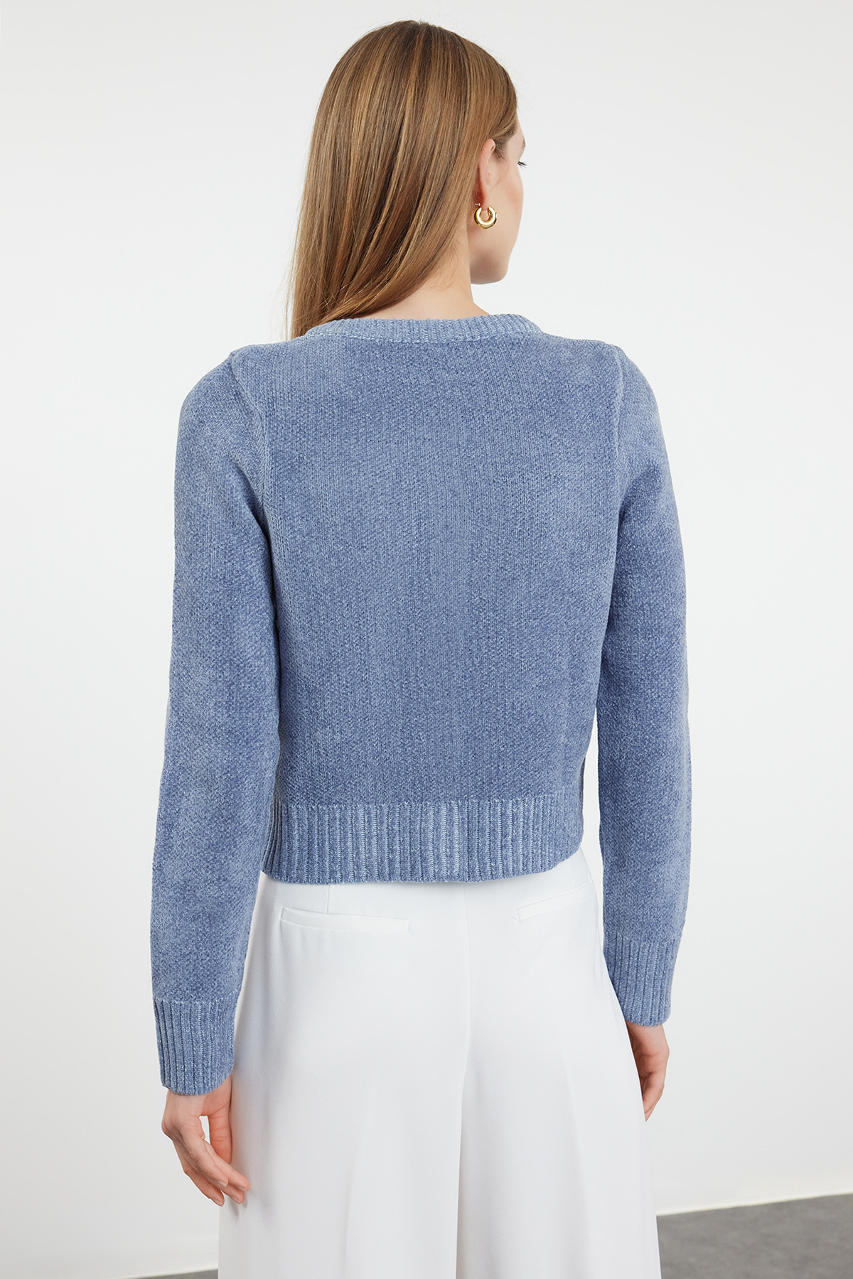 Trendyolmilla  Mavi Crop Premium İplik/Özel İplik Cep Detaylı Triko Hırka TWOAW24HI00051 - Görsel 5