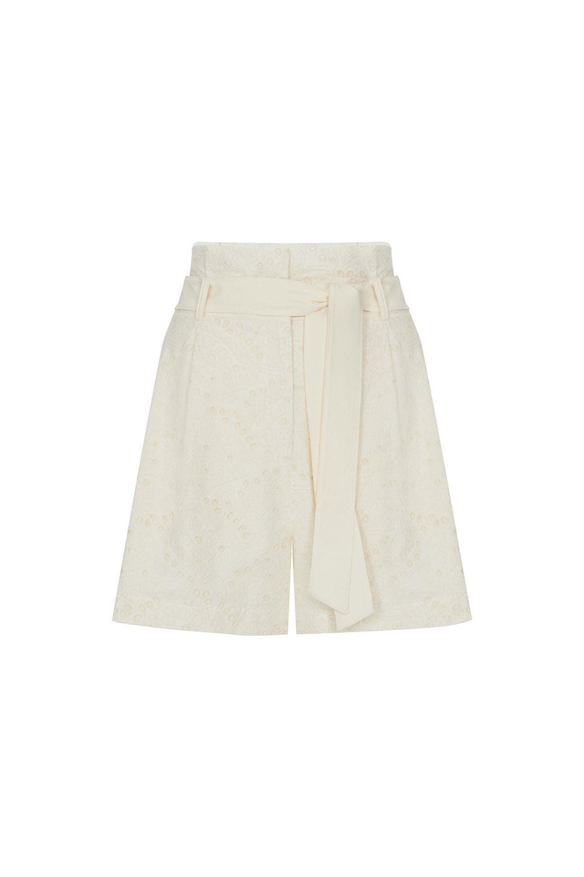 Rue Studio-Ecru Mini Shorts - Guipure and Pleated Detail 5