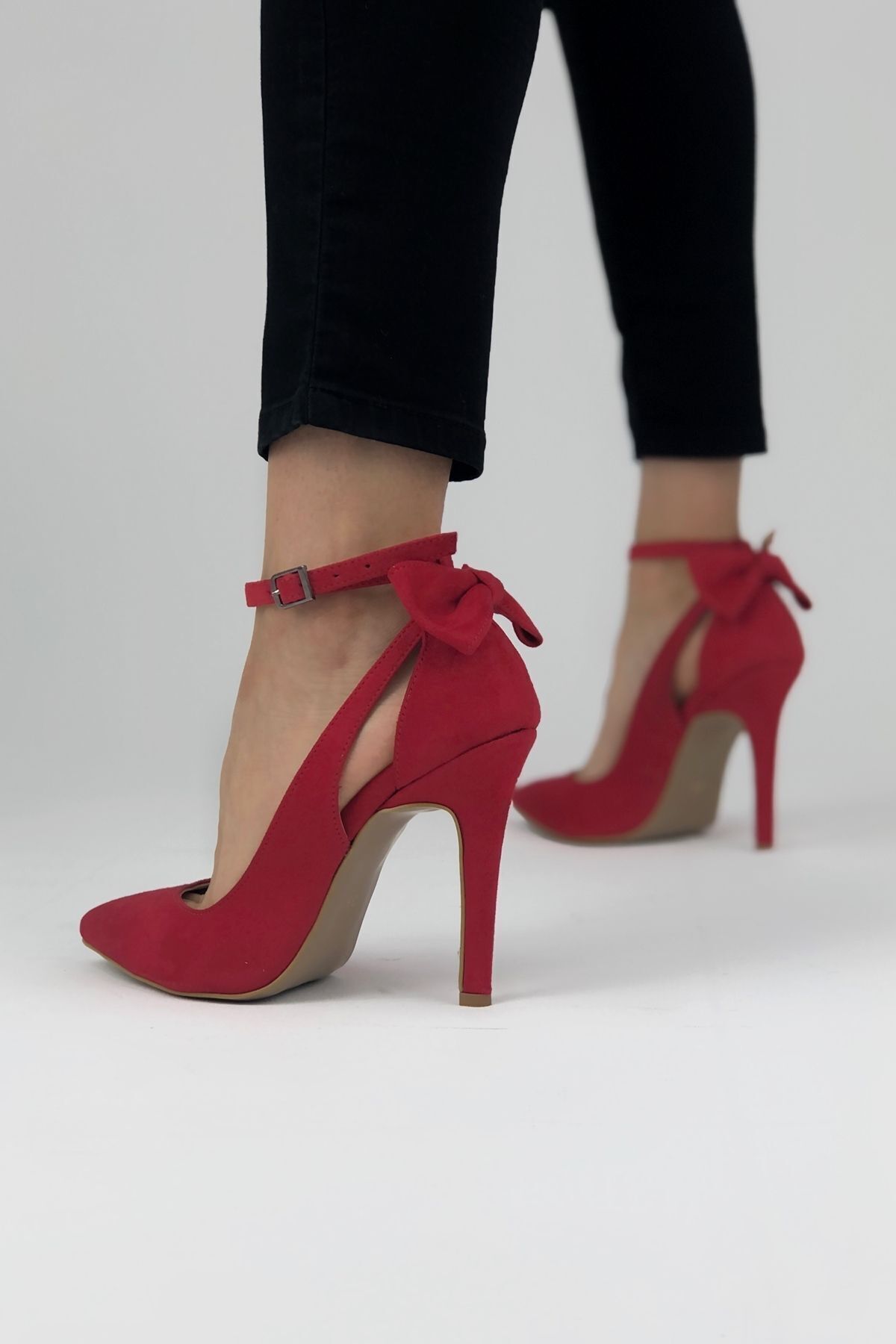 Ayakkabı Ateşi-Papion din piele intoarsa rosie Pantofi cu toc si stiletto pentru femei 3