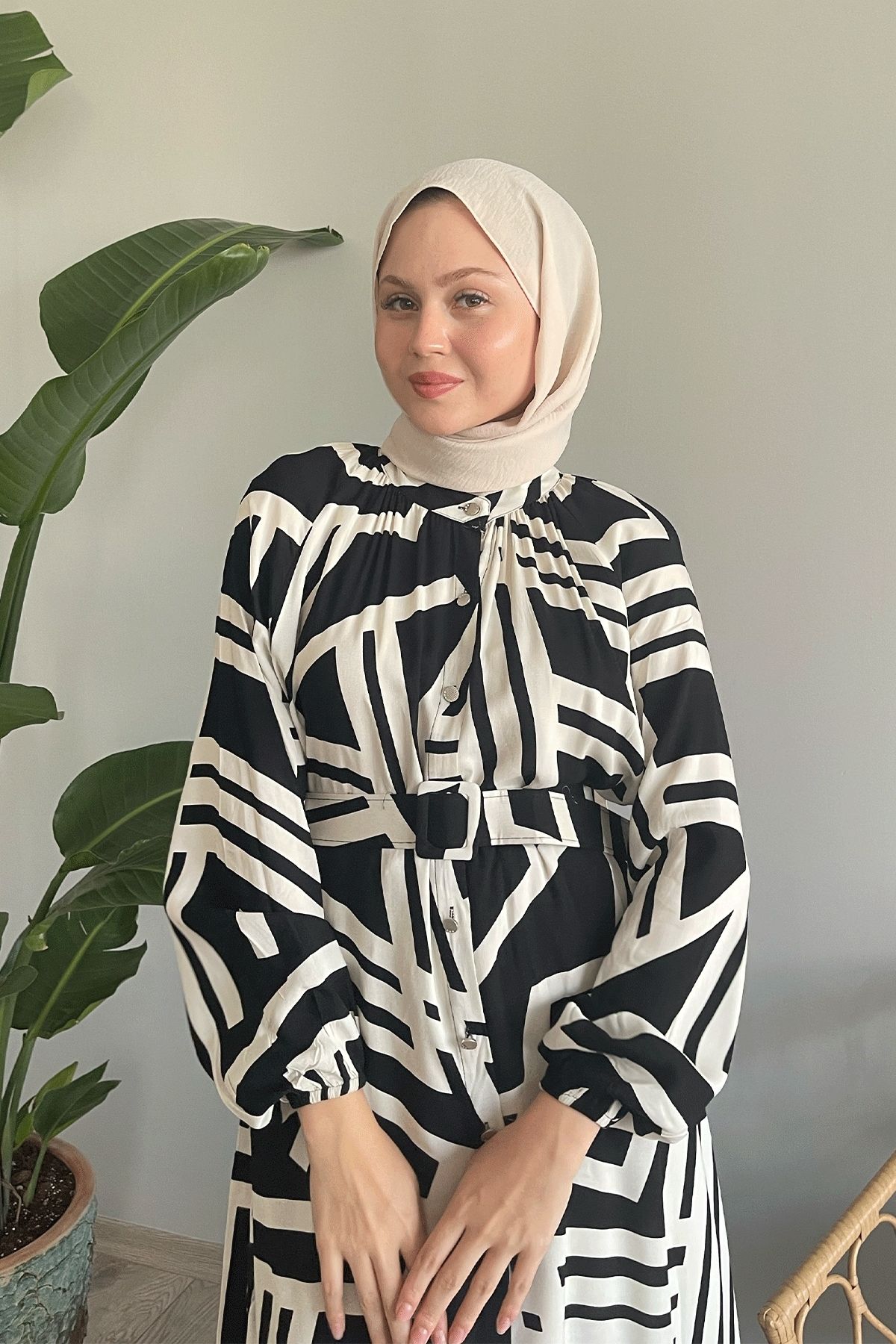 InStyle-Black Viscose Dress - Stripe and Belt Detail 2