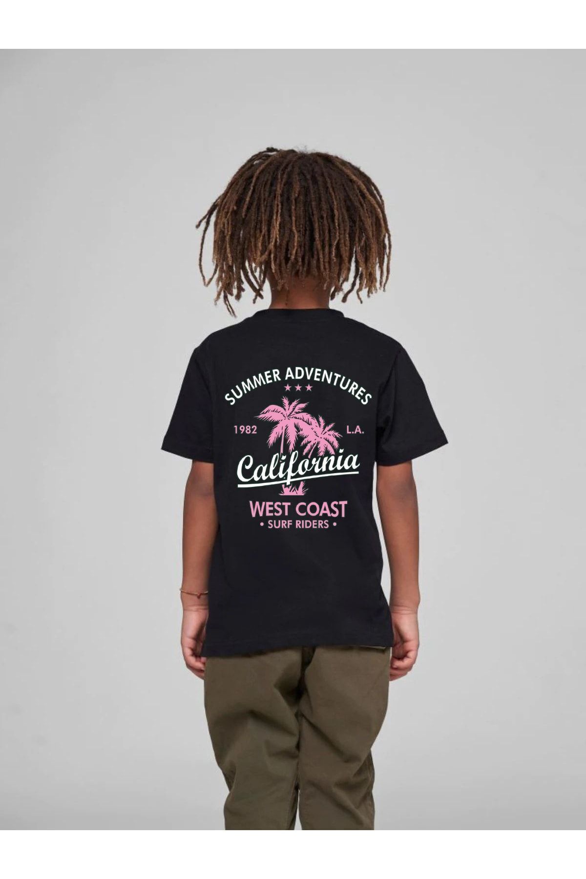 VASK Çocuk Oversize Unisex Pembe Calıfornıa Pamuklu Bisiklet Yaka Tişört fotoğrafı 2 (önizleme)