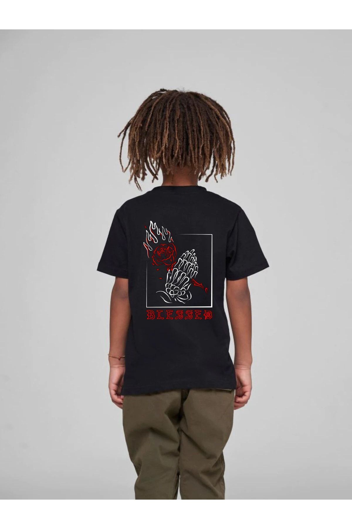 VASK Çocuk Oversize Unisex Blessed Pamuklu Bisiklet Yaka Tişört fotoğrafı 2 (önizleme)