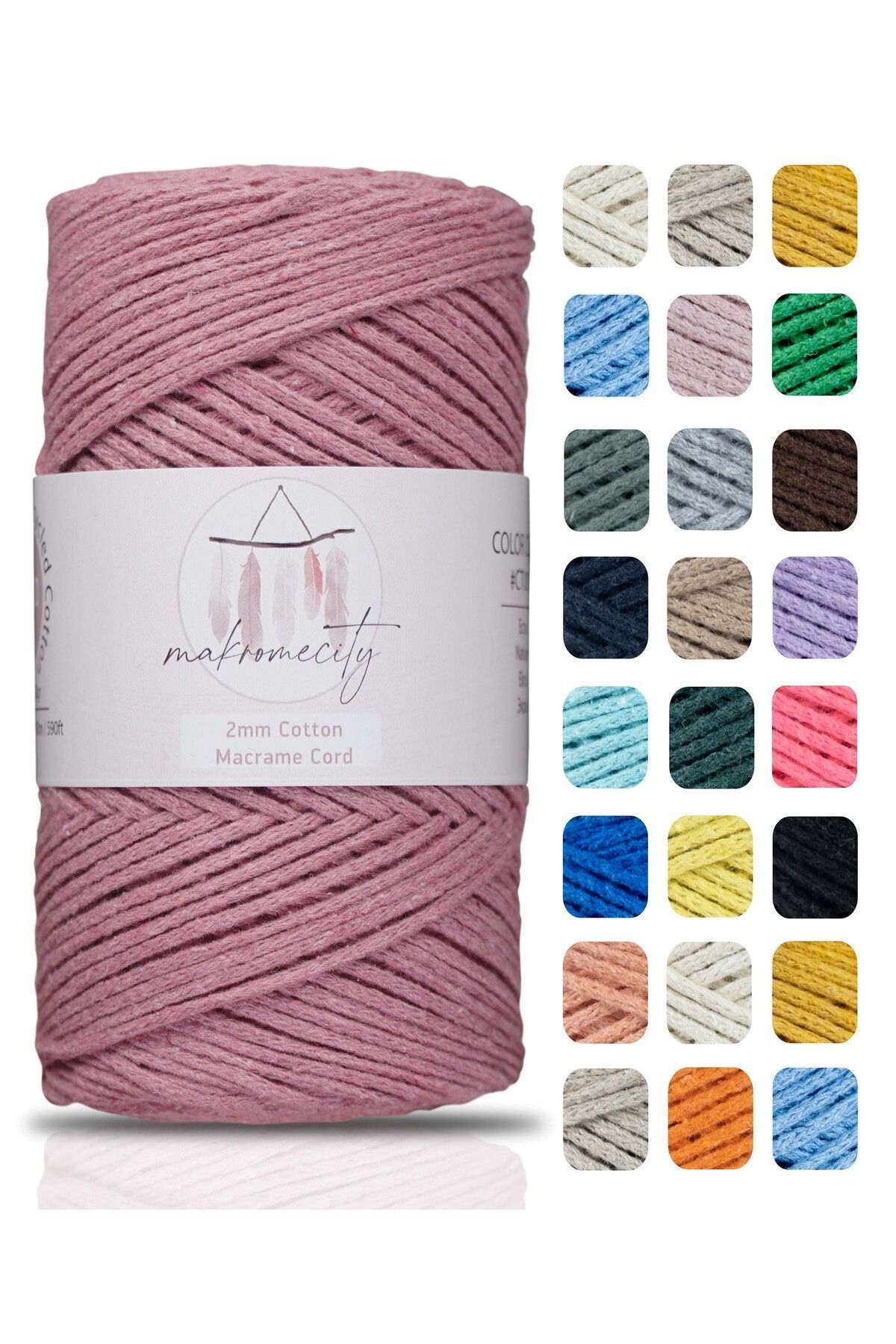 Premium Cotton Macrame Rope Dusty Rose 200g 150 Meters 2mm Cotton Macrame Bag Rope Underplate Rope