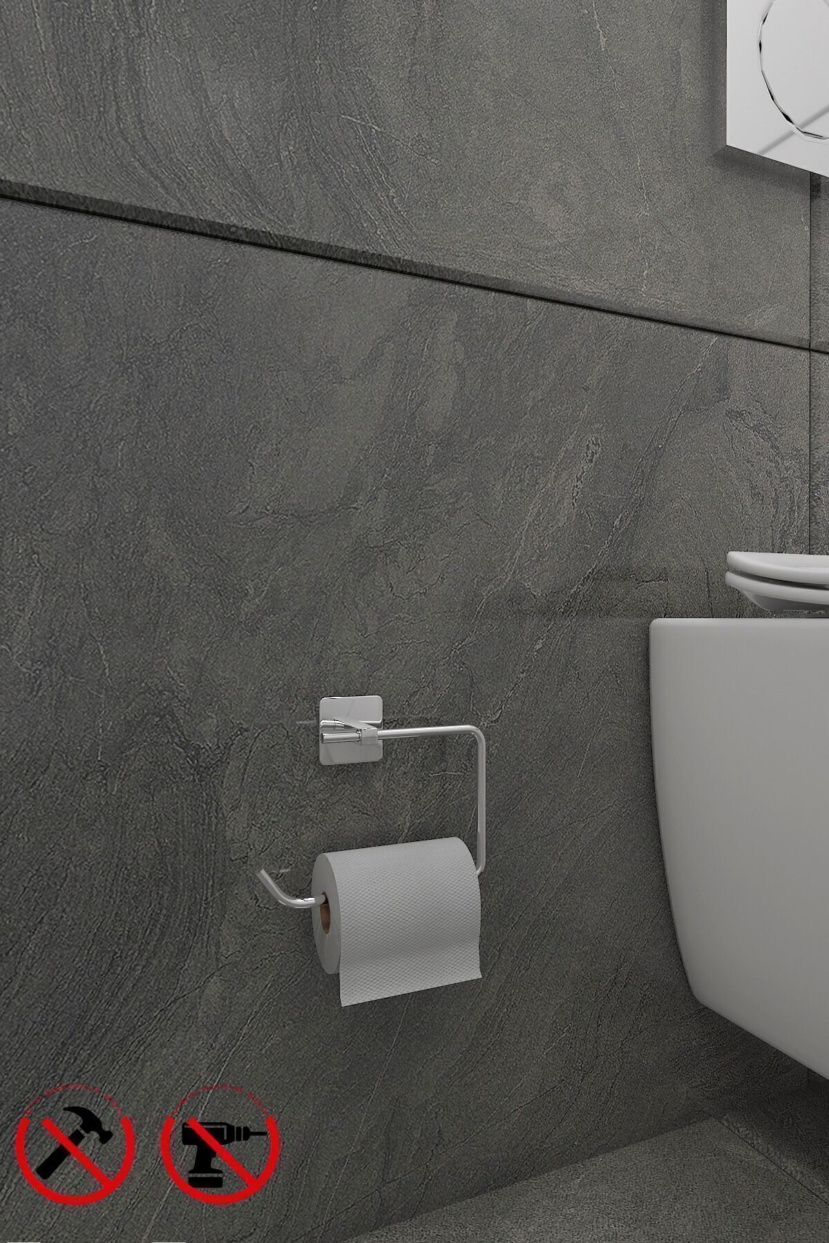 Alper Banyo Yapışkanlı Paslanmaz Krom Kare Açık Tuvalet Kağıtlığı Wc Kağıtlık Tuvalet Kağıdı Askısı