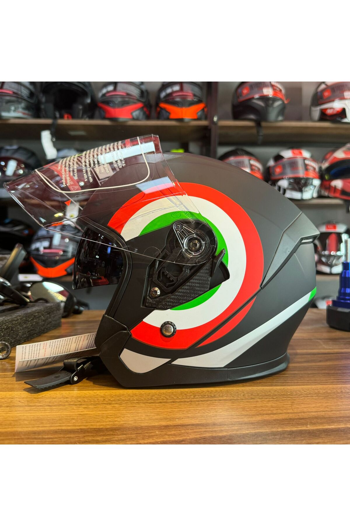 IXANN Yarım Yazlık Kask Güneş Gözlüklü Mat Siyah Kırmızı