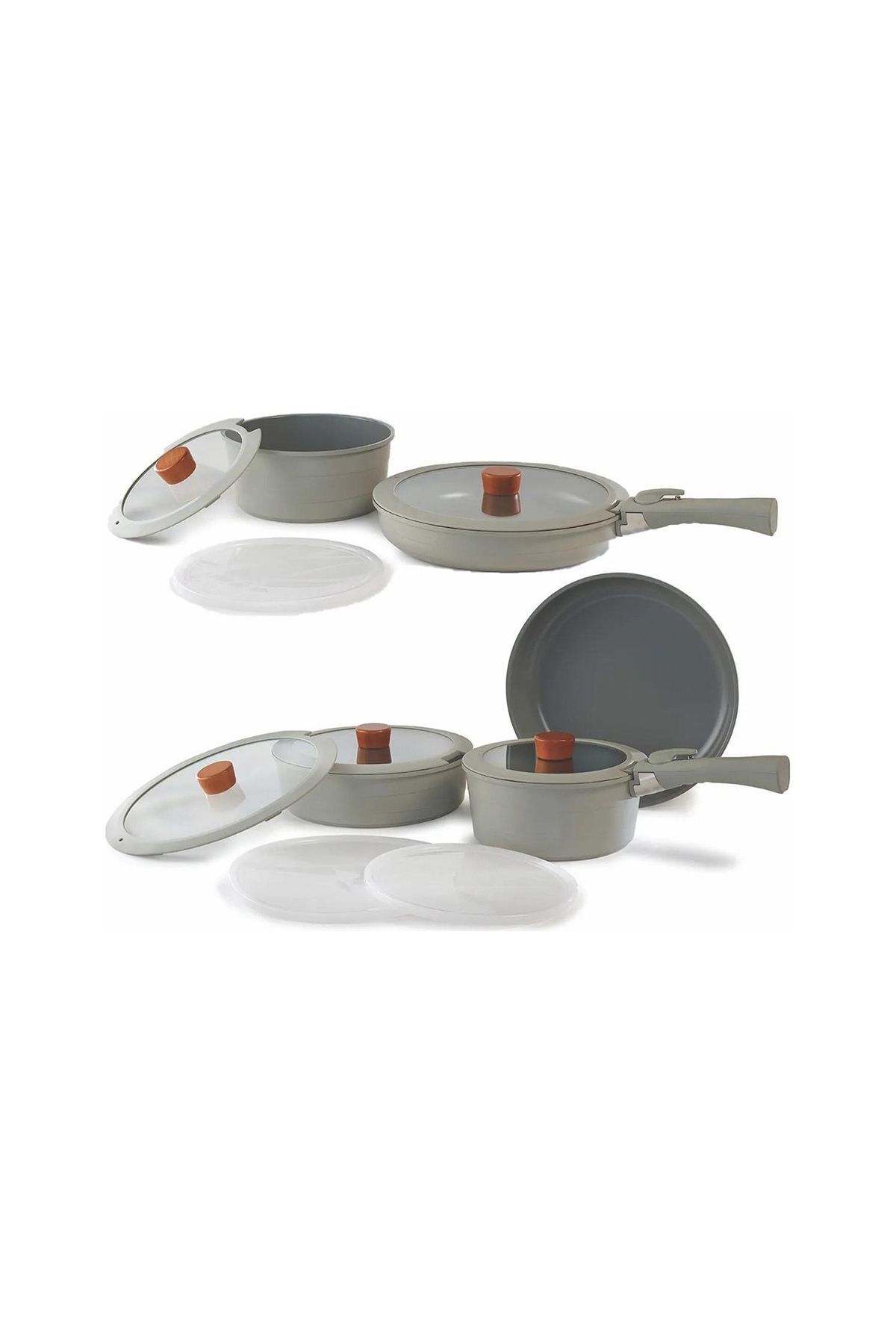 NEOFLAM-Midas Gray 15 Piece Nesting Induction Pot and Pan Set with Detachable Handle 1