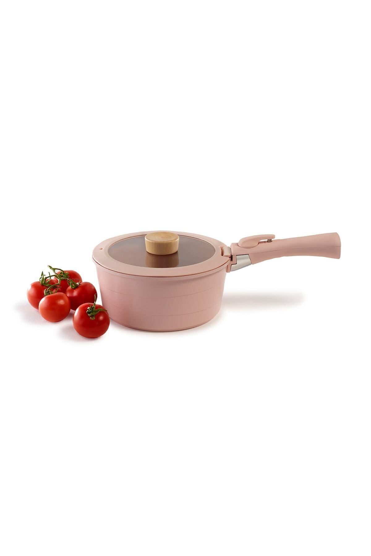 NEOFLAM-Midas Pink ( 9 6 ) 15 Piece Interlocking Pots and Pans Set with Detachable Handle 3